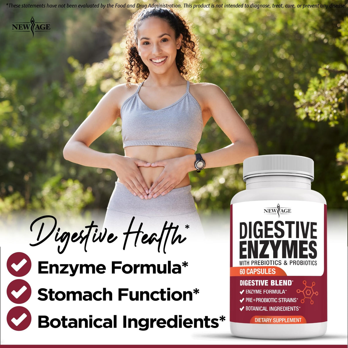 NEW AGE Digestive Enzymes for Gut Health - Probiotic Multi Enzymes with Prebiotics and Probiotics with Lipase for Women and Men for Digestive Health, - FENGGESTORE20