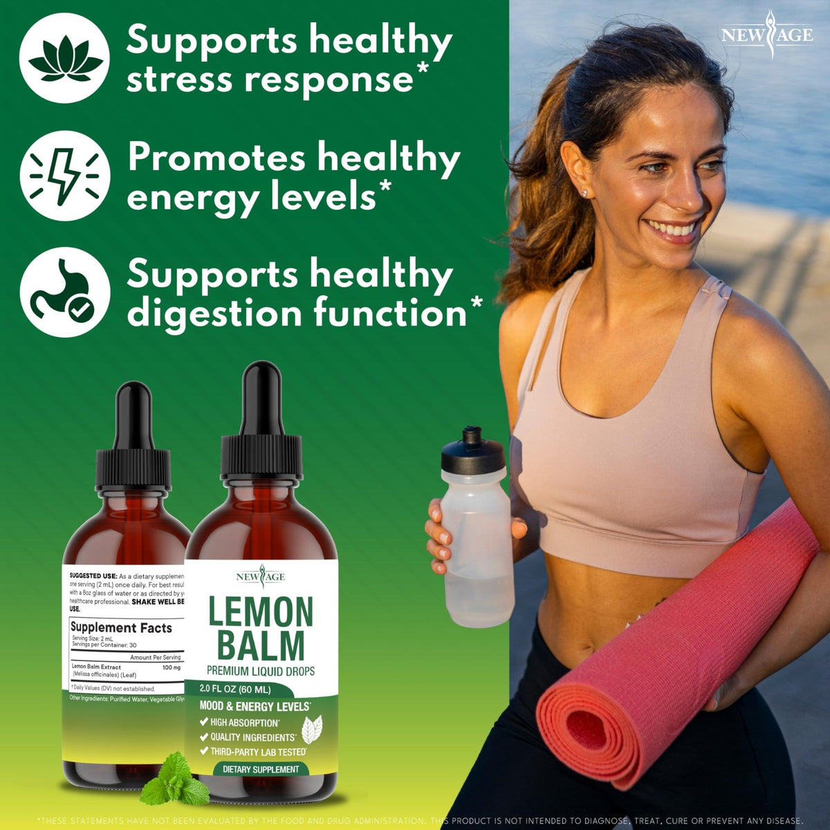 NEW AGE Lemon Balm Tincture - Mood Support Supplement - Lemon Balm Leaf Extract Drops - Vegan, Sugar & Alcohol-Free Calming Supplement - 4 fl oz - FENGGESTORE20