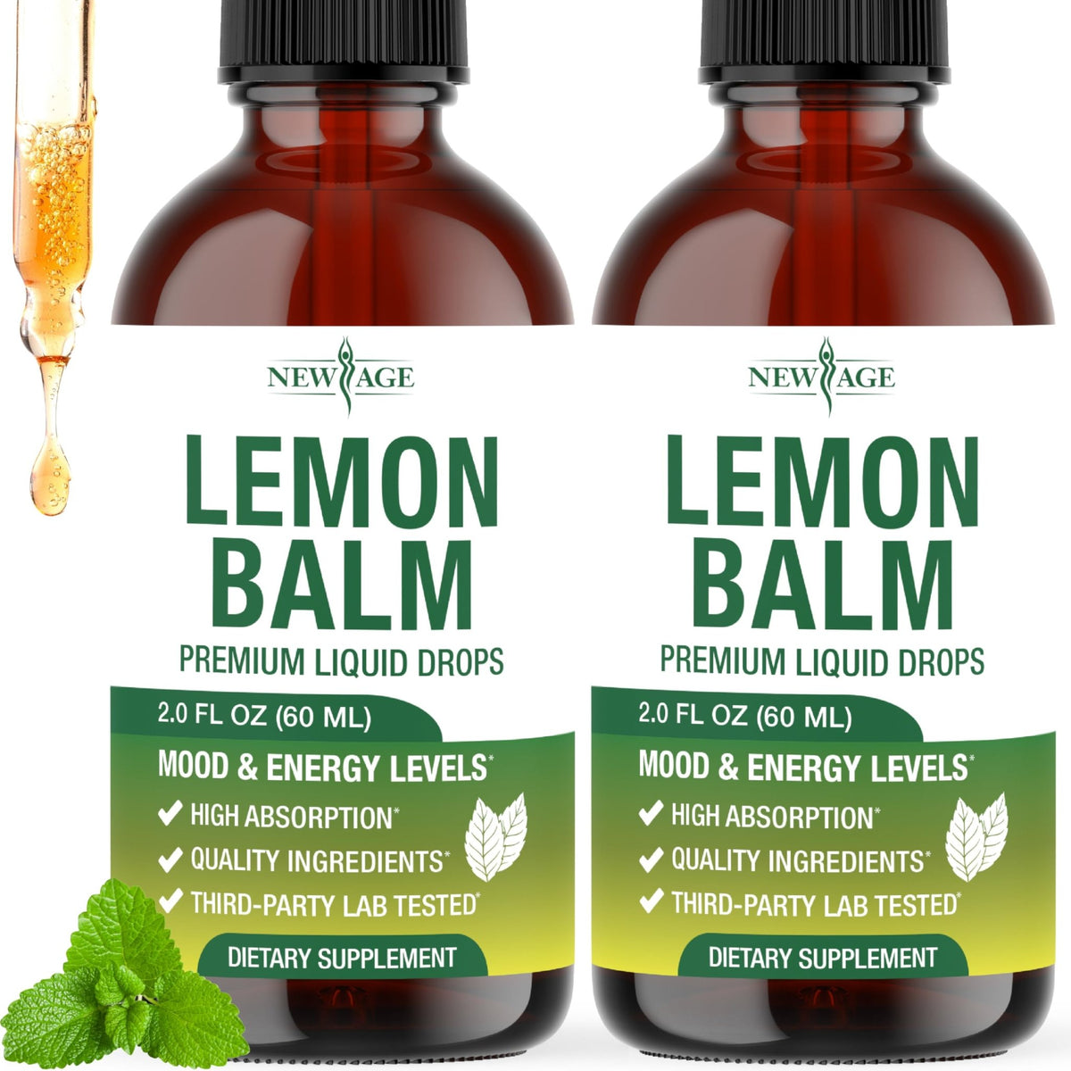 NEW AGE Lemon Balm Tincture - Mood Support Supplement - Lemon Balm Leaf Extract Drops - Vegan, Sugar & Alcohol-Free Calming Supplement - 4 fl oz - FENGGESTORE20