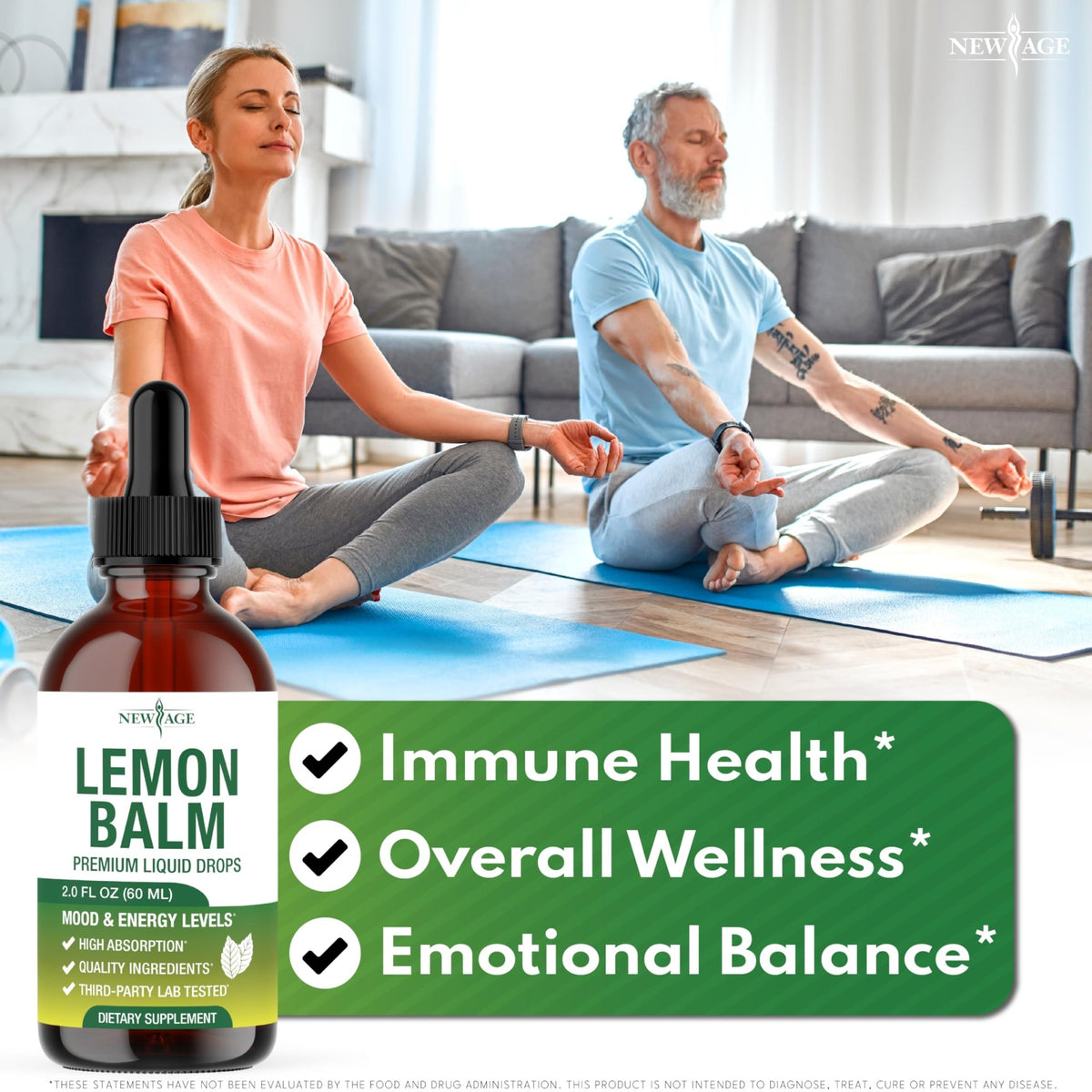 NEW AGE Lemon Balm Tincture - Mood Support Supplement - Lemon Balm Leaf Extract Drops - Vegan, Sugar & Alcohol-Free Calming Supplement - 4 fl oz - FENGGESTORE20