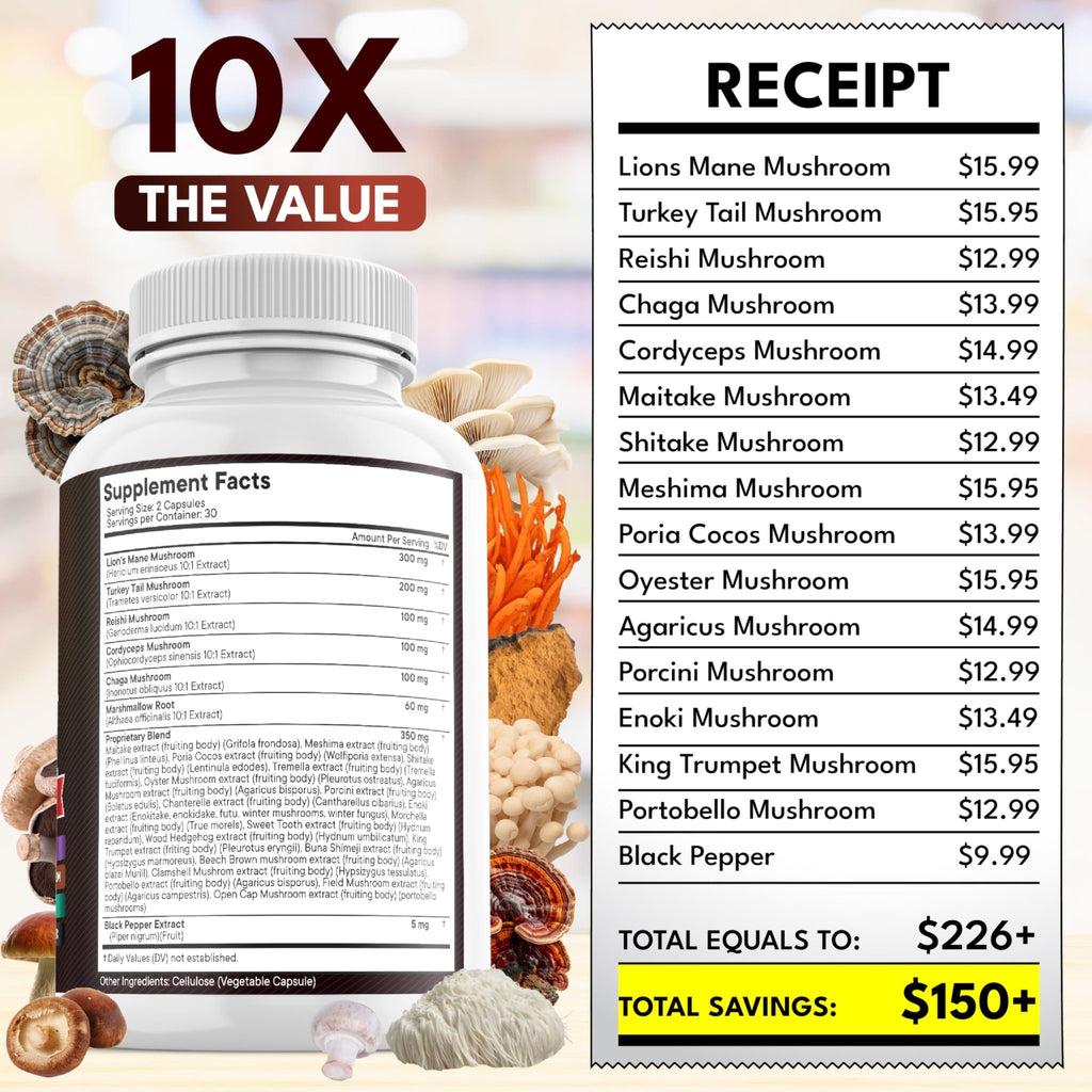 NEW AGE Lions Mane Mushroom Supplement with Turkey Tail Reishi Cordyceps Chaga with Marshmallow Root - 120 Count - FENGGESTORE20