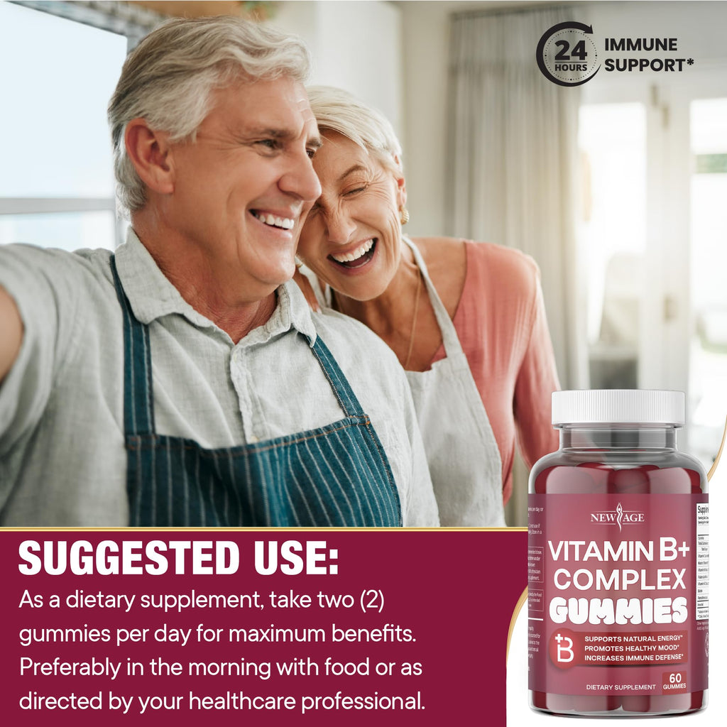 NEW AGE Vitamin B Complex Gummies with Vitamin B3, B6, & B12 – with Biotin, Folic Acid & Vitamin C – Gluten-Free, Vegan - FENGGESTORE20