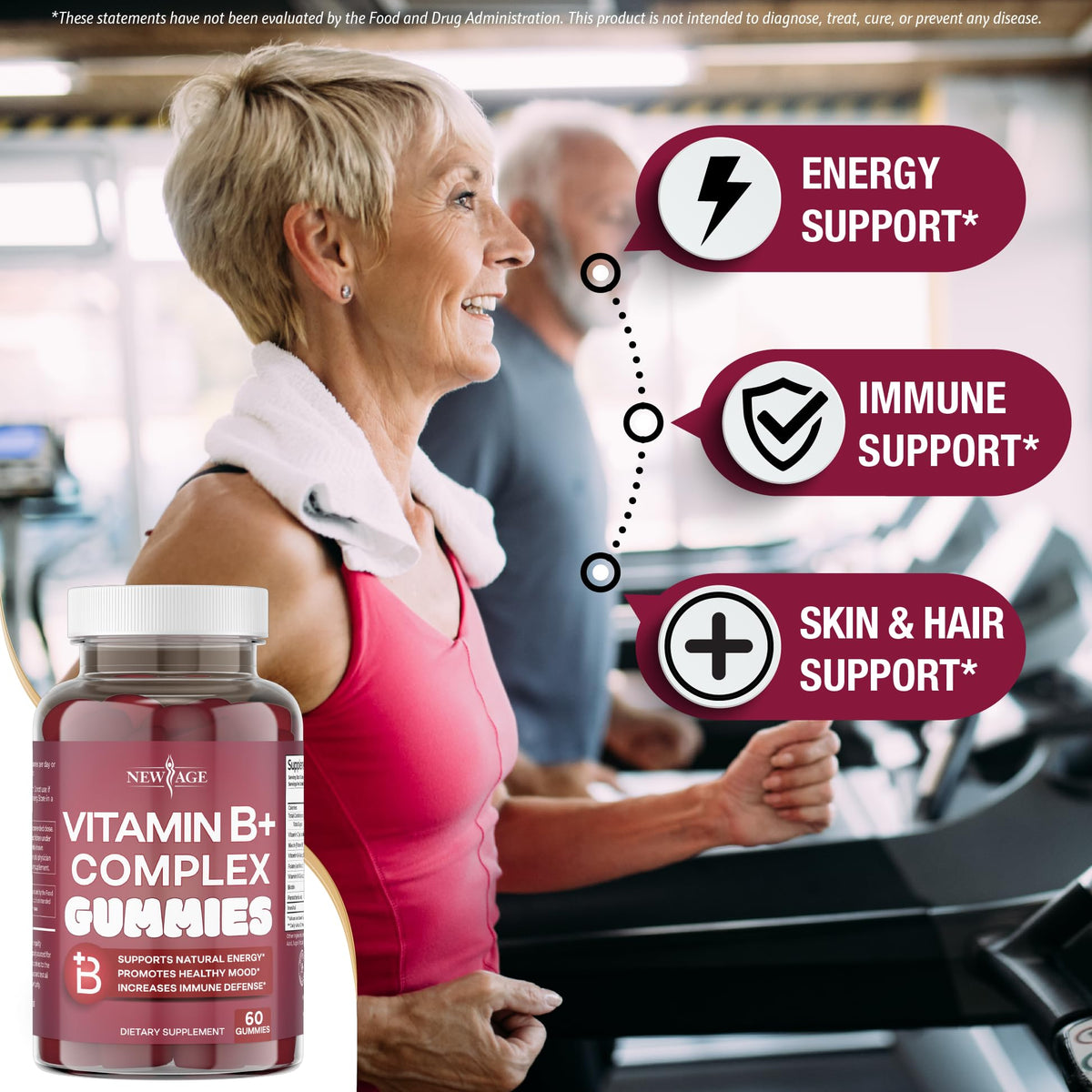 NEW AGE Vitamin B Complex Gummies with Vitamin B3, B6, & B12 – with Biotin, Folic Acid & Vitamin C – Gluten-Free, Vegan - FENGGESTORE20