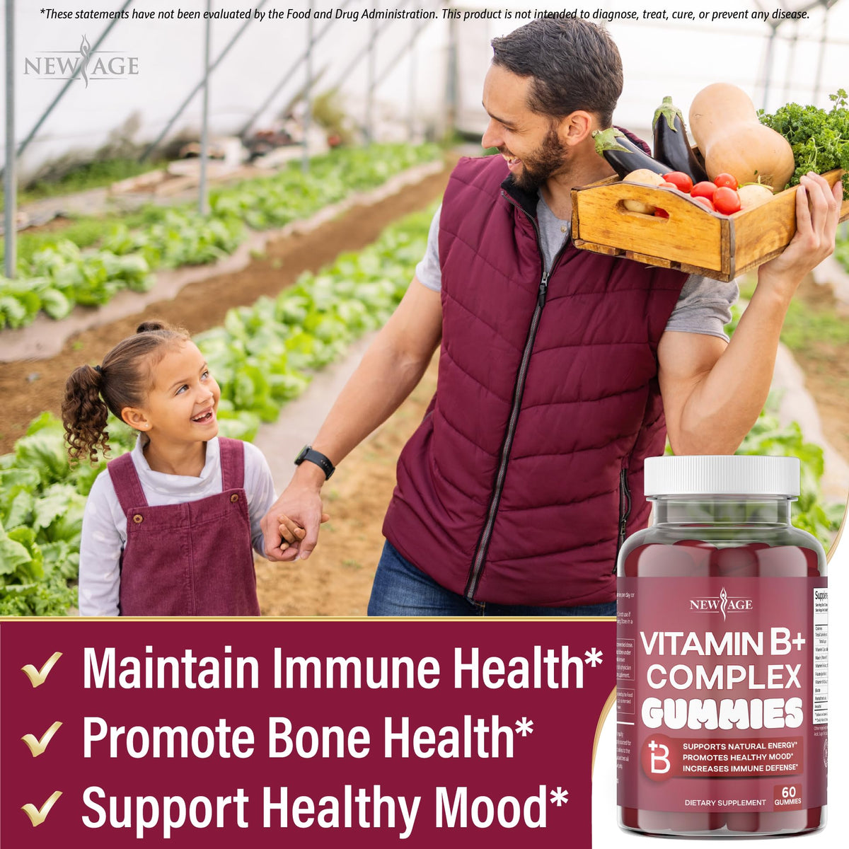 NEW AGE Vitamin B Complex Gummies with Vitamin B3, B6, & B12 – with Biotin, Folic Acid & Vitamin C – Gluten-Free, Vegan - FENGGESTORE20