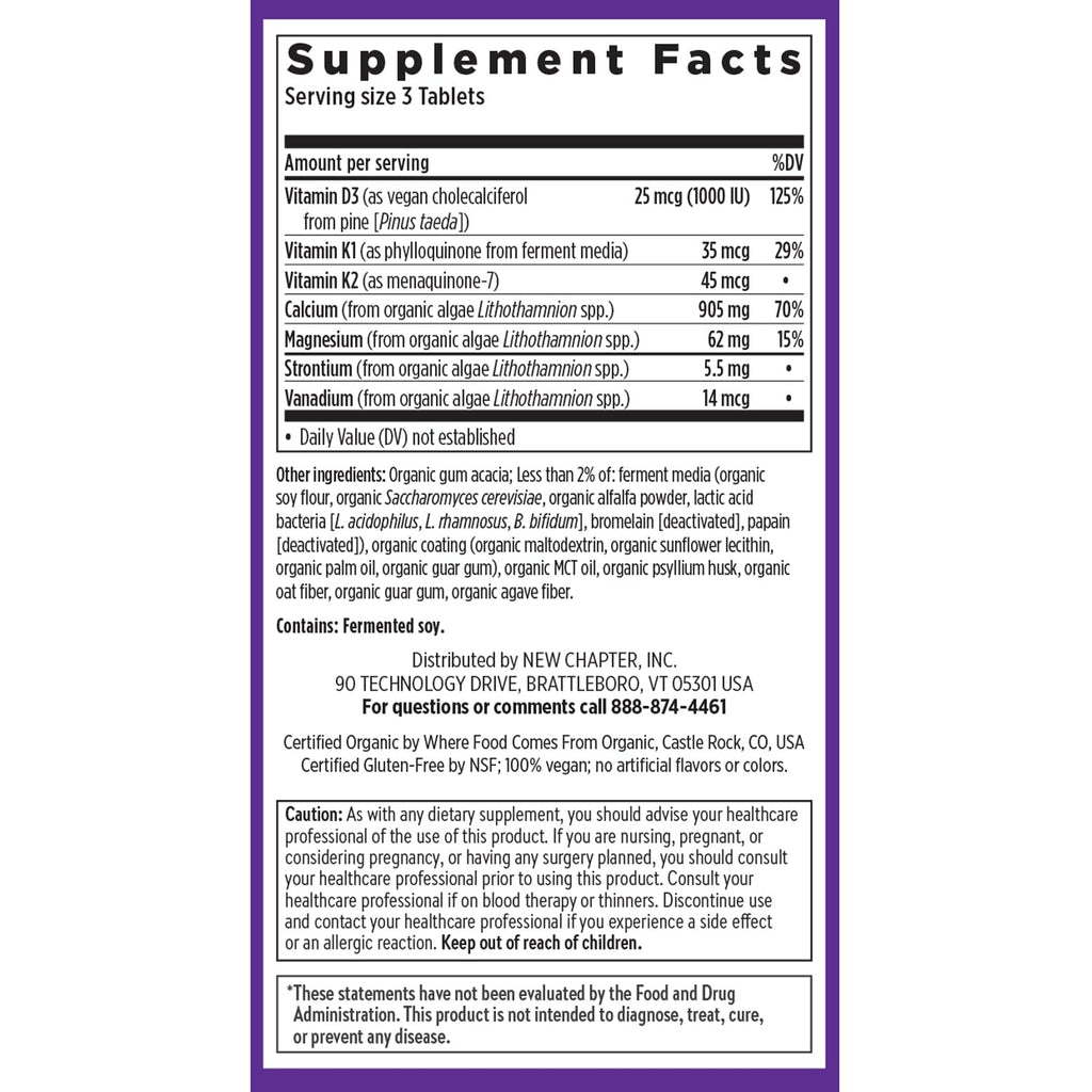 New Chapter Calcium Supplement - Bone Strength Plant-Based USDA Organic Calcium with Magnesium, Vitamin D3+K2, for Bone Health & Joint Mobility, Heart Support - FENGGESTORE20