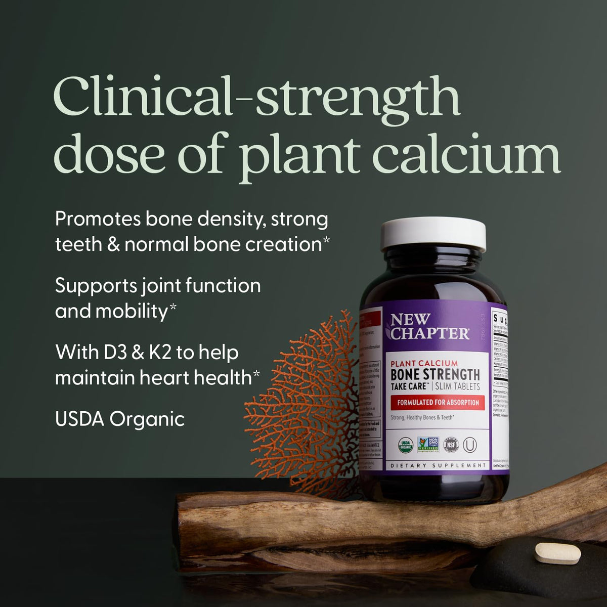 New Chapter Calcium Supplement - Bone Strength Plant-Based USDA Organic Calcium with Magnesium, Vitamin D3+K2, for Bone Health & Joint Mobility, Heart Support - FENGGESTORE20
