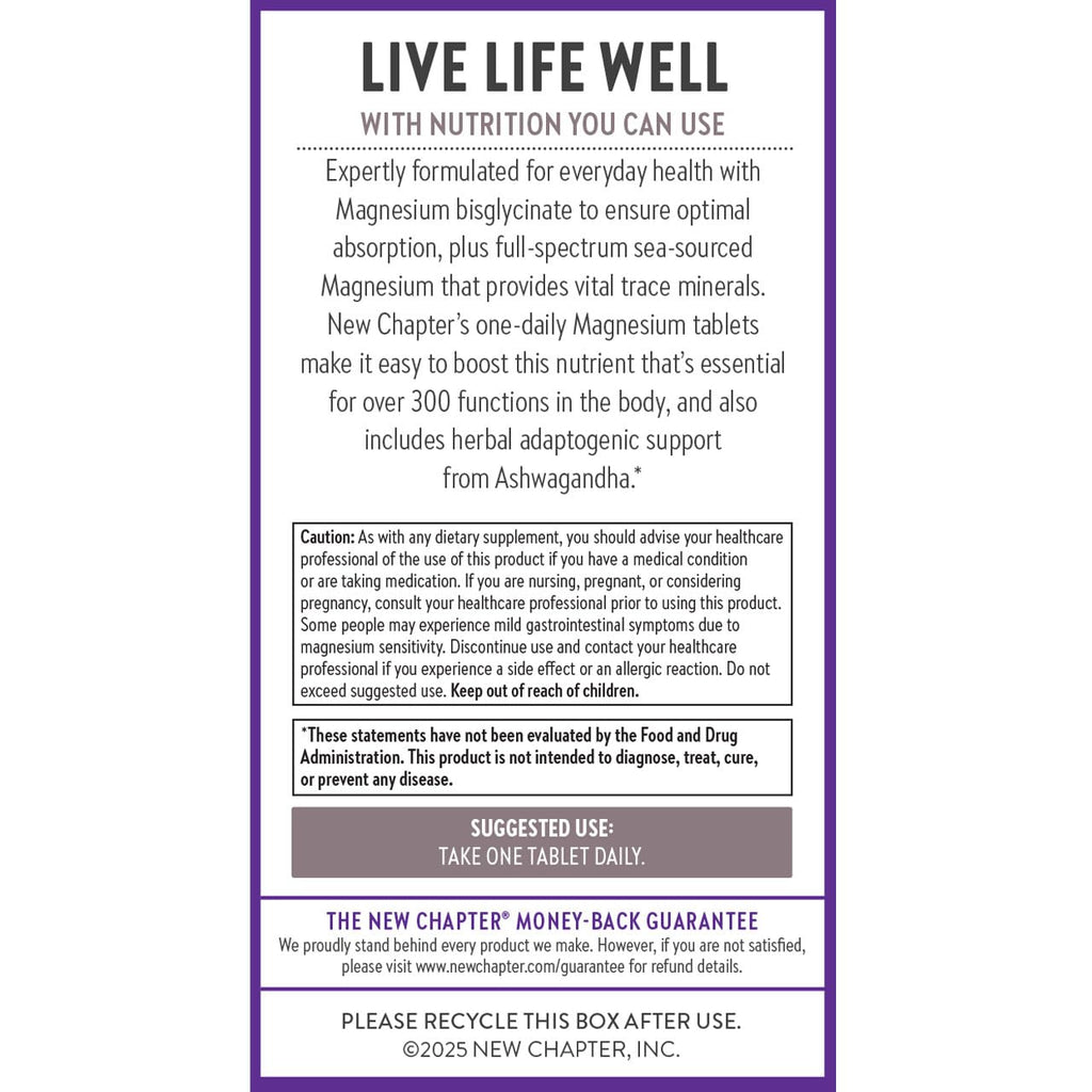 New Chapter Magnesium + Ashwagandha Supplement, 325 mg with Magnesium Glycinate for Muscle Relaxation & Recovery, Heart, Nerve & Bone Health, 2.5X Absorption - FENGGESTORE20