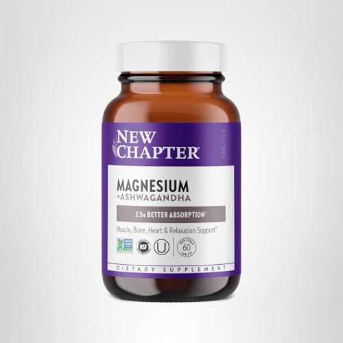 New Chapter Magnesium + Ashwagandha Supplement, 325 mg with Magnesium Glycinate for Muscle Relaxation & Recovery, Heart, Nerve & Bone Health, 2.5X Absorption - FENGGESTORE20