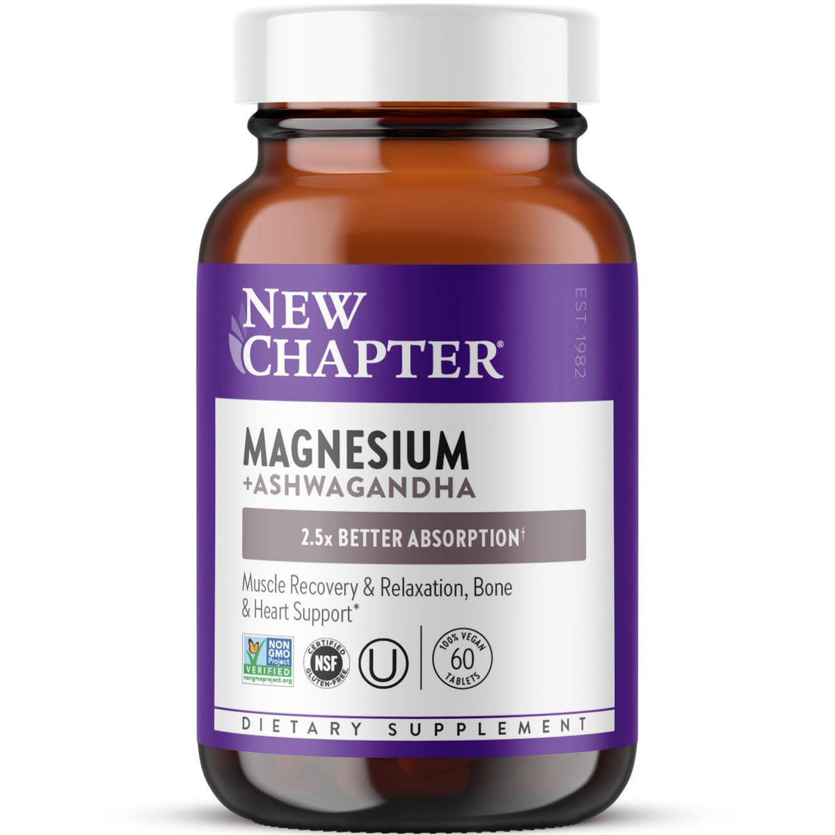 New Chapter Magnesium + Ashwagandha Supplement, 325 mg with Magnesium Glycinate for Muscle Relaxation & Recovery, Heart, Nerve & Bone Health, 2.5X Absorption - FENGGESTORE20