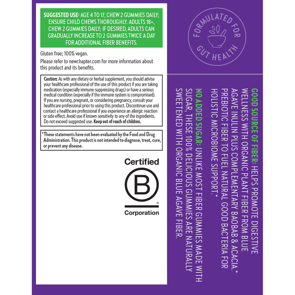 New Chapter Organic Fiber Gummies for Adults & Kids (Age 4+), Plant-Based Prebiotic Fiber for Digestive Health, Vegan, Non-GMO, USDA Organic - FENGGESTORE20