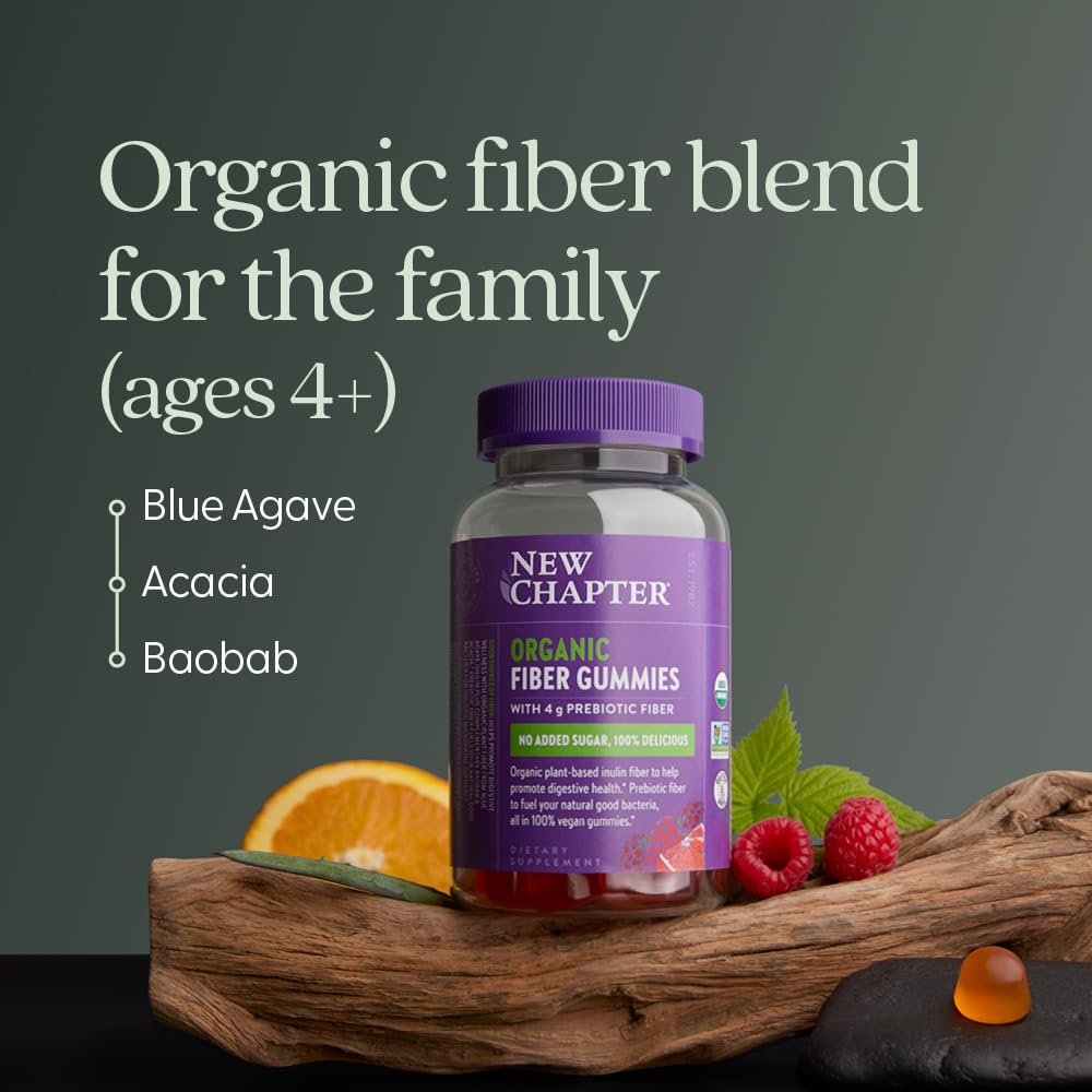New Chapter Organic Fiber Gummies for Adults & Kids (Age 4+), Plant-Based Prebiotic Fiber for Digestive Health, Vegan, Non-GMO, USDA Organic - FENGGESTORE20