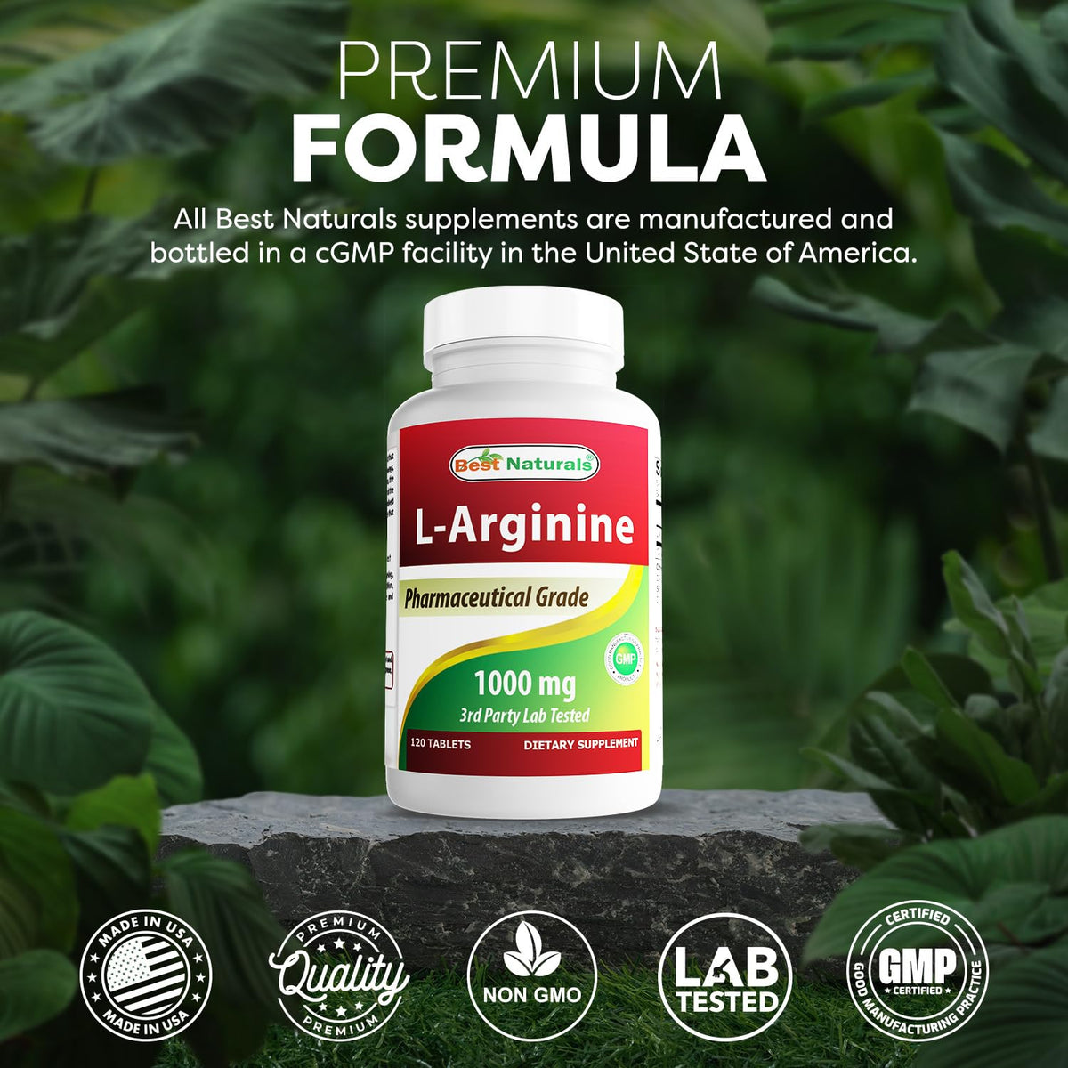 (New Improved Formula) Best Naturals L-Arginine 1000 mg 120 Tablets - Grade L Arginine Supplement - FENGGESTORE20