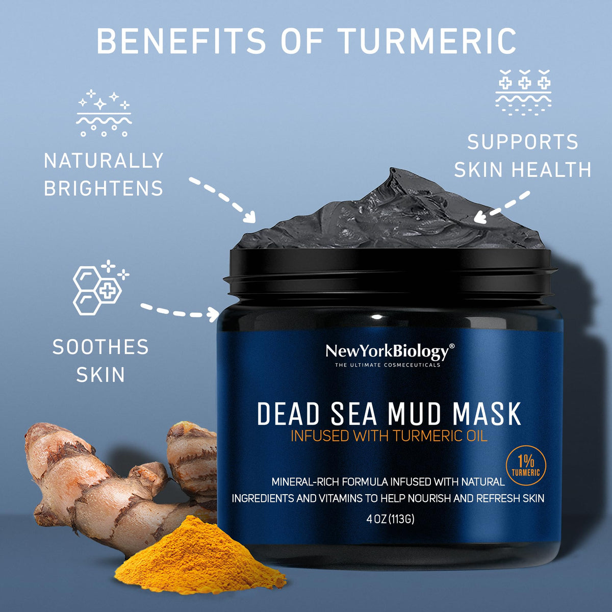 New York Biology Dead Sea Mud Mask for Face and Body | with Turmeric Oil | Spa Quality Pore Refiner for Oily Skin | Natural Skincare for Women & Men - FENGGESTORE20