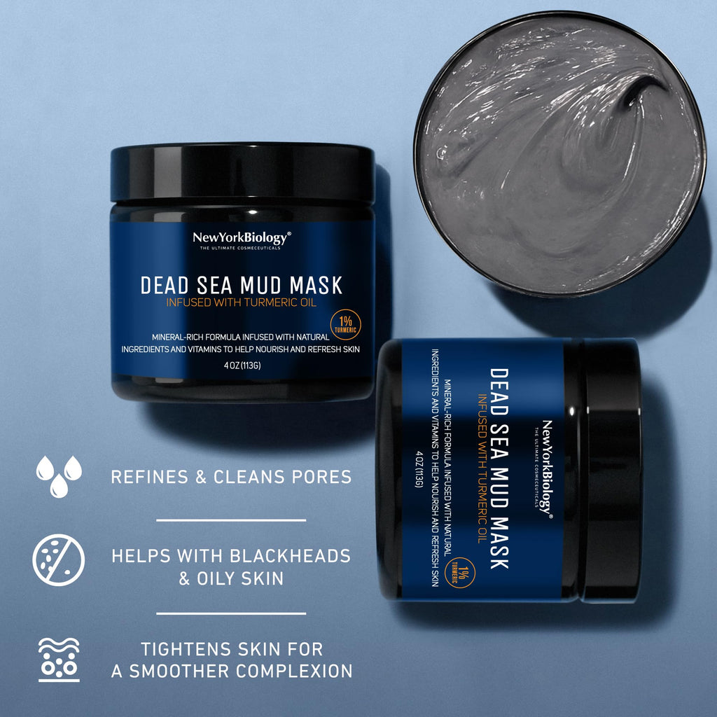 New York Biology Dead Sea Mud Mask for Face and Body | with Turmeric Oil | Spa Quality Pore Refiner for Oily Skin | Natural Skincare for Women & Men - FENGGESTORE20