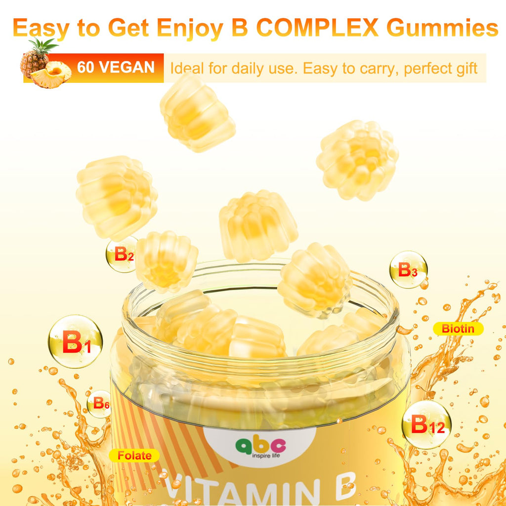 NEWOLITE Vitamin B Complex Gummies for Adult Kid-Pineapple Flavor-Chewable Supplement with 8 Essential B Vitamins - FENGGESTORE20