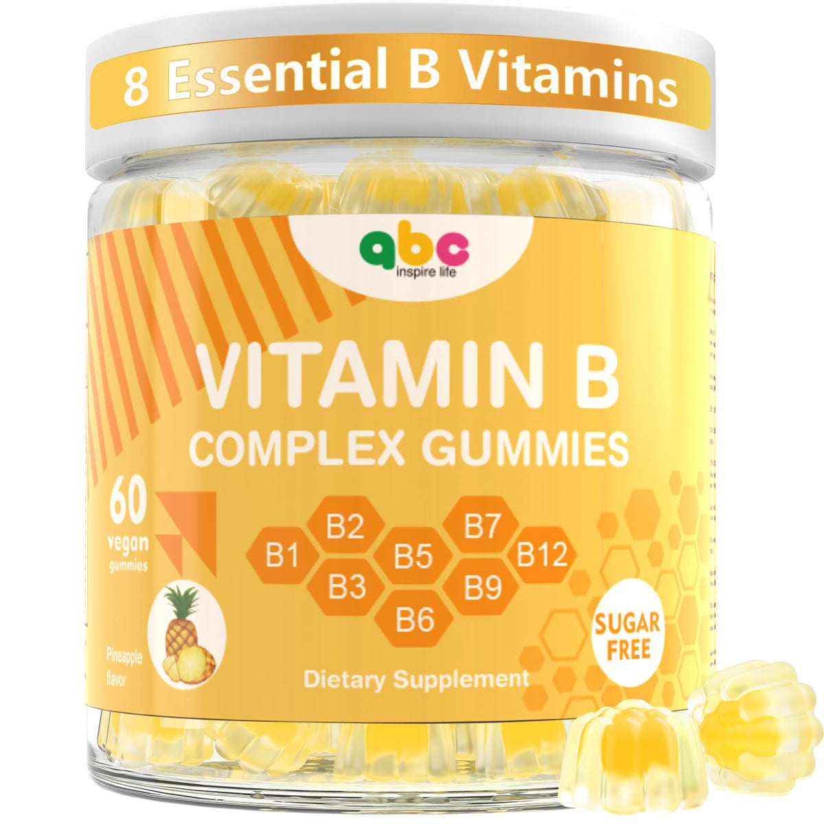 NEWOLITE Vitamin B Complex Gummies for Adult Kid-Pineapple Flavor-Chewable Supplement with 8 Essential B Vitamins - FENGGESTORE20