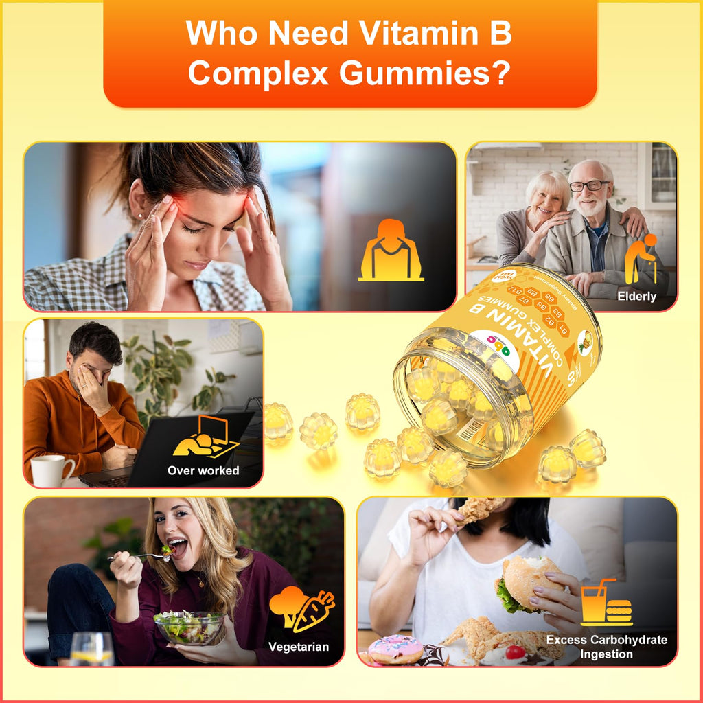 NEWOLITE Vitamin B Complex Gummies for Adult Kid-Pineapple Flavor-Chewable Supplement with 8 Essential B Vitamins - FENGGESTORE20