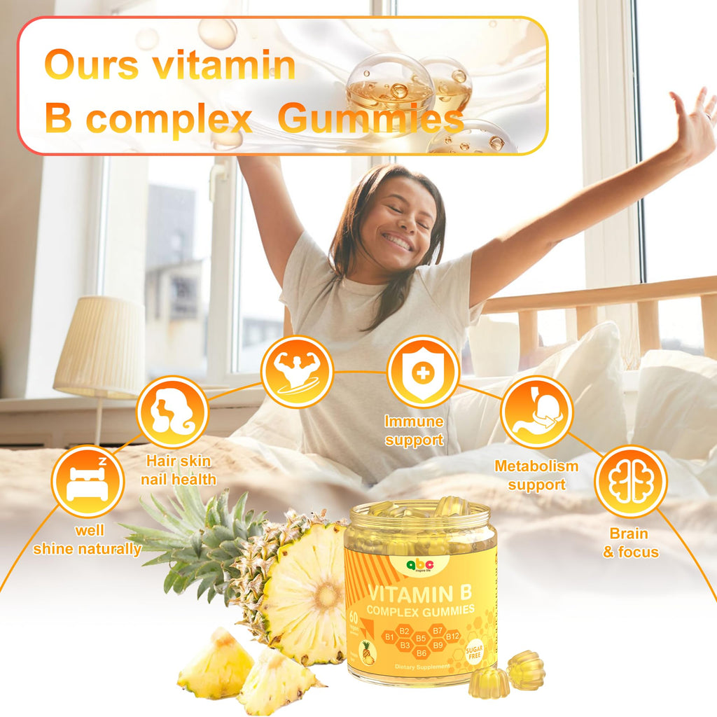 NEWOLITE Vitamin B Complex Gummies for Adult Kid-Pineapple Flavor-Chewable Supplement with 8 Essential B Vitamins - FENGGESTORE20