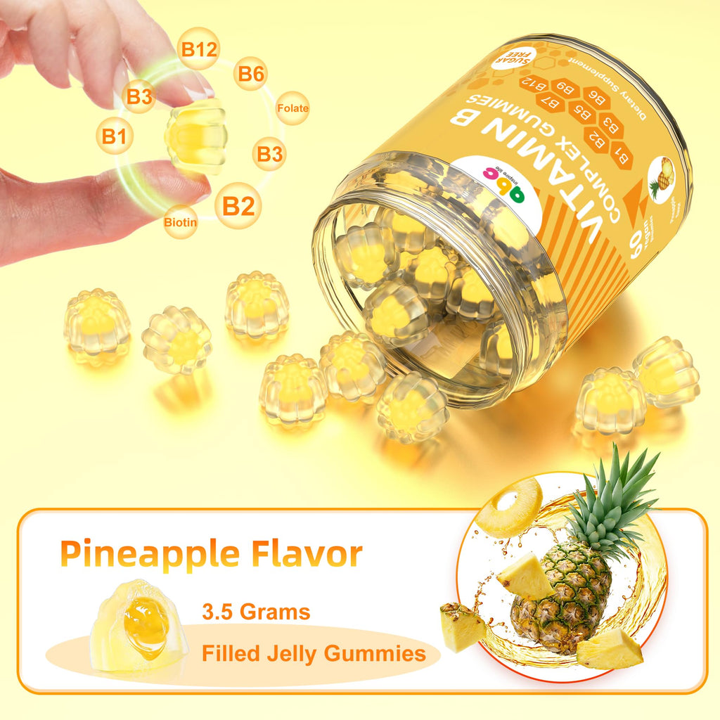 NEWOLITE Vitamin B Complex Gummies for Adult Kid-Pineapple Flavor-Chewable Supplement with 8 Essential B Vitamins - FENGGESTORE20
