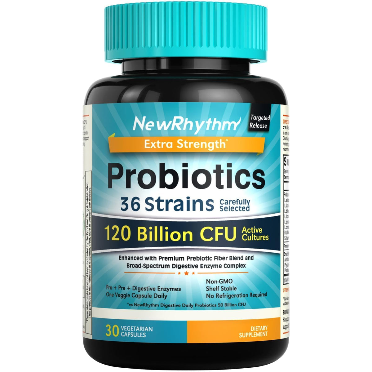 NewRhythm Probiotics 120 Billion CFU 36 Strains, 3-in-1 Probiotics with Prebiotics & Enzymes, Probioticos for Women & Men, - FENGGESTORE20