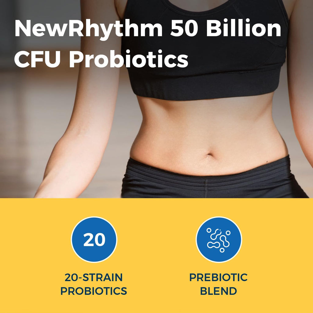 NewRhythm Probiotics 50 Billion CFU 20 Strains, 60 Veggie Capsules, Targeted Release Technology, Stomach Acid Resistant - FENGGESTORE20