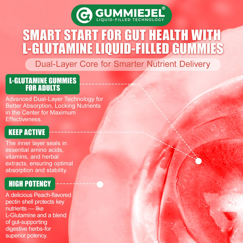 Nextdia L-Glutamine 1200mg Gummies for Gut & Immune Support – Leaky Gut Repair with Slippery Elm, Marshmallow Root, Ginger, Aloe, Vitamin C D3 - FENGGESTORE20