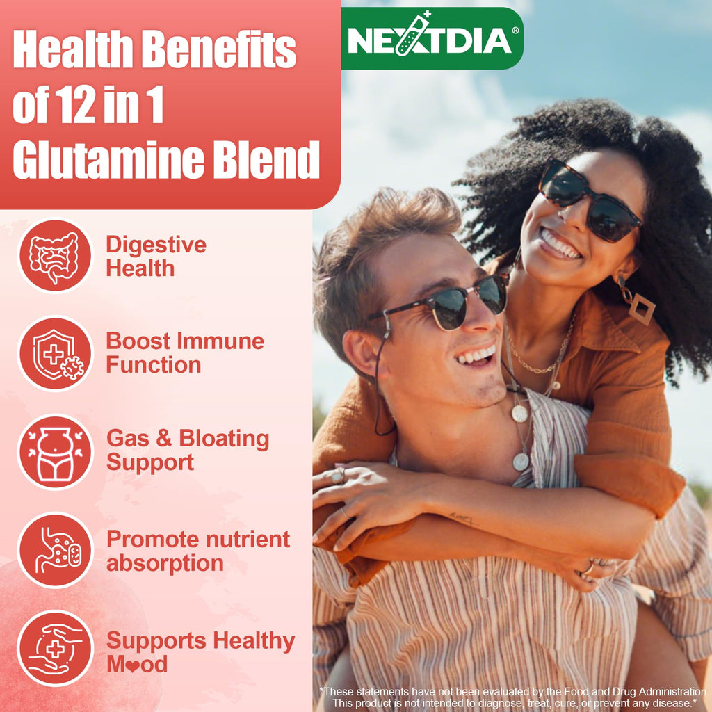 Nextdia L-Glutamine 1200mg Gummies for Gut & Immune Support – Leaky Gut Repair with Slippery Elm, Marshmallow Root, Ginger, Aloe, Vitamin C D3 - FENGGESTORE20