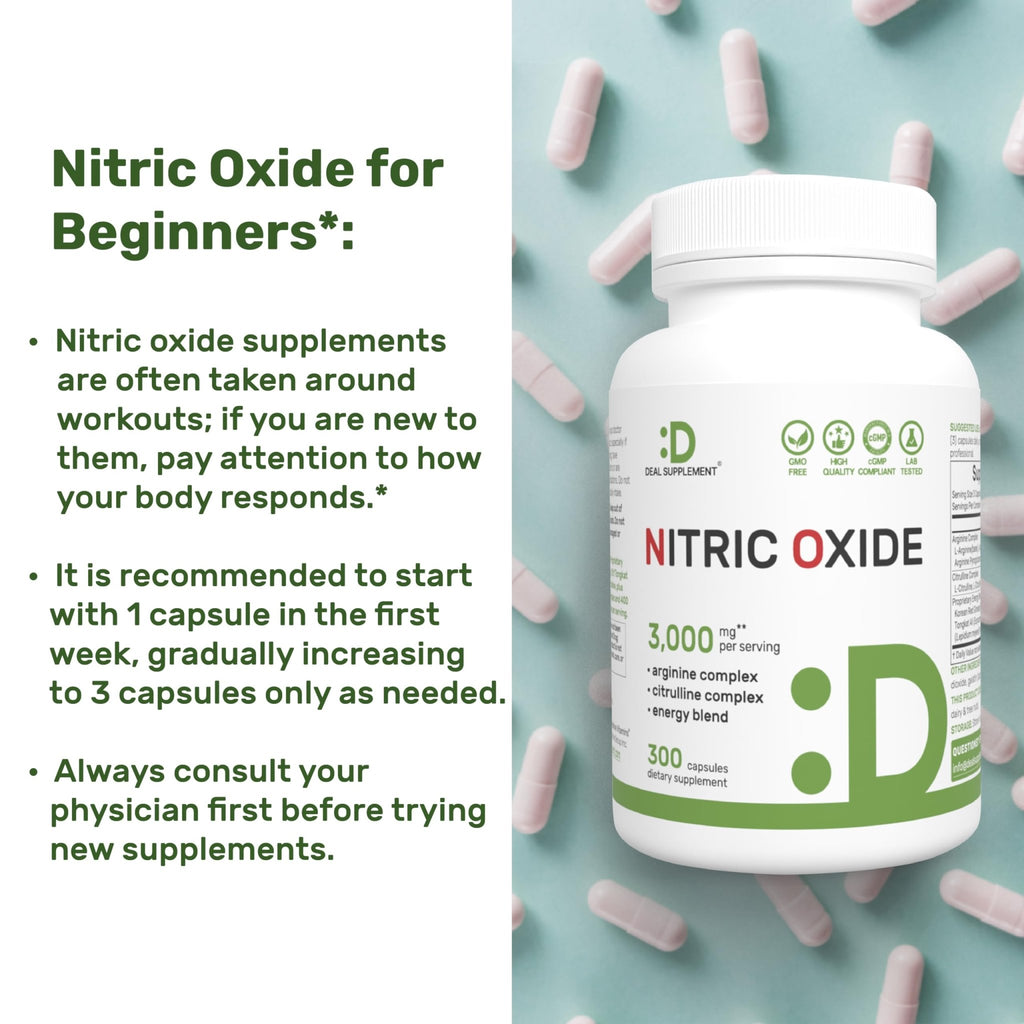 Nitric Oxide Supplement 3,000mg, 300 Capsules | 12-in-1 Complex for Men & Women – Arginine, Citrulline, Korean Red Ginseng, - FENGGESTORE20