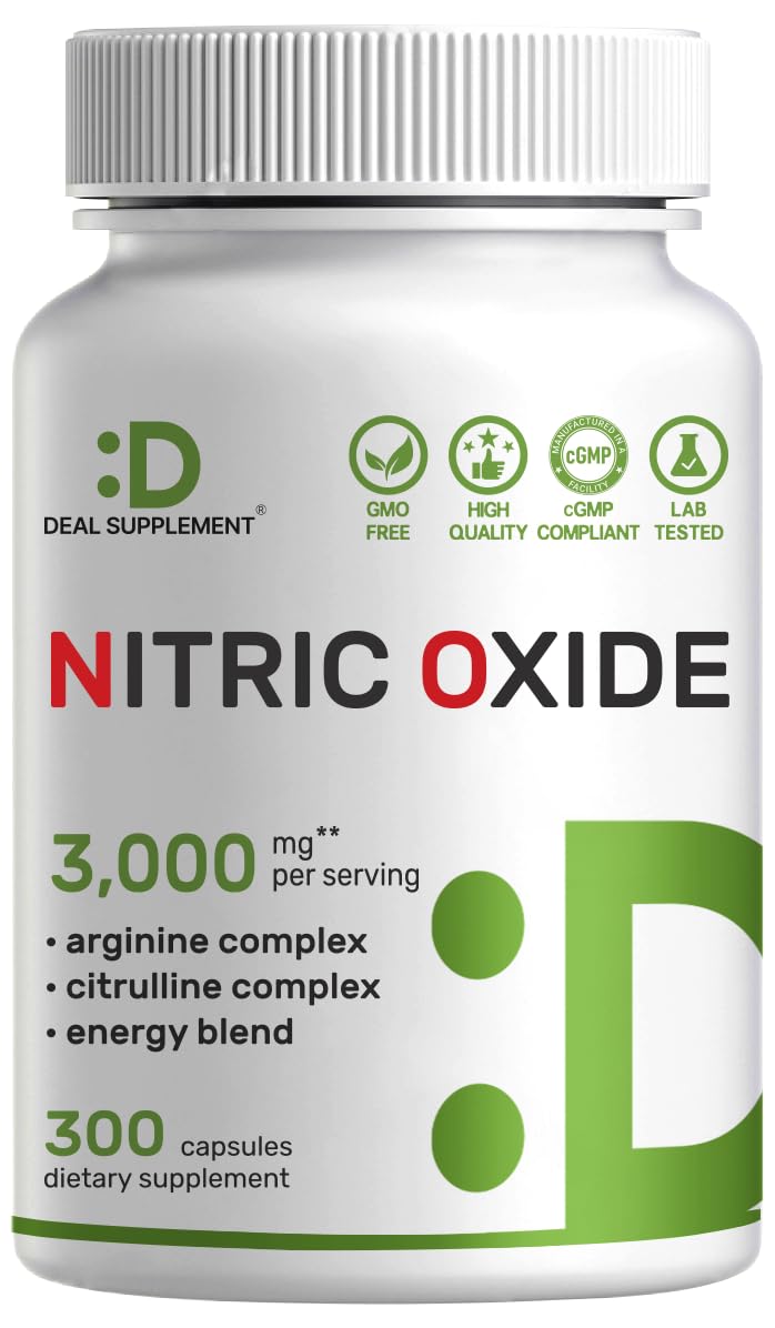 Nitric Oxide Supplement 3,000mg, 300 Capsules | 12-in-1 Complex for Men & Women – Arginine, Citrulline, Korean Red Ginseng, - FENGGESTORE20