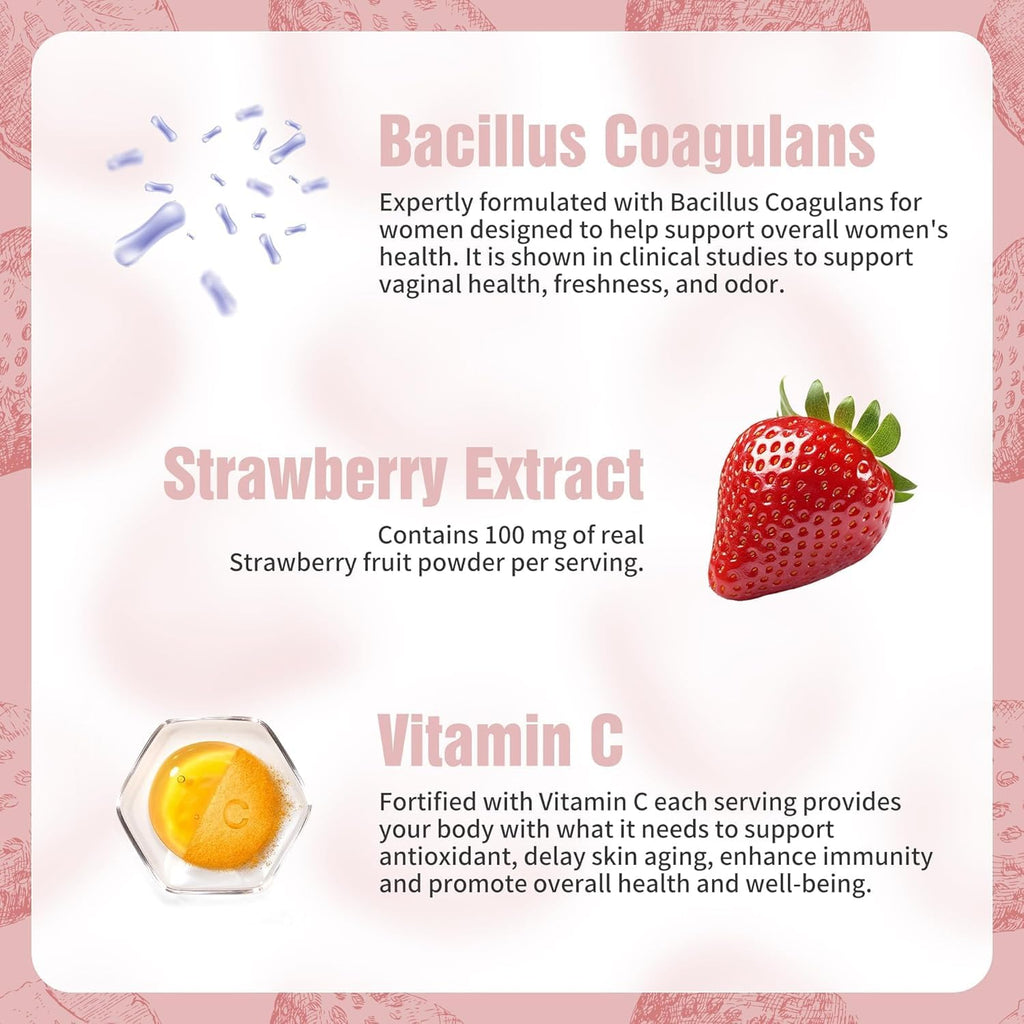 NIUSISE Feminine Balance Gummies, Premium Balance Supplement for Women PH Health, Immune Support, Energy Support, Vegan, Gluten-Free, Strawberry Flavor, - FENGGESTORE20