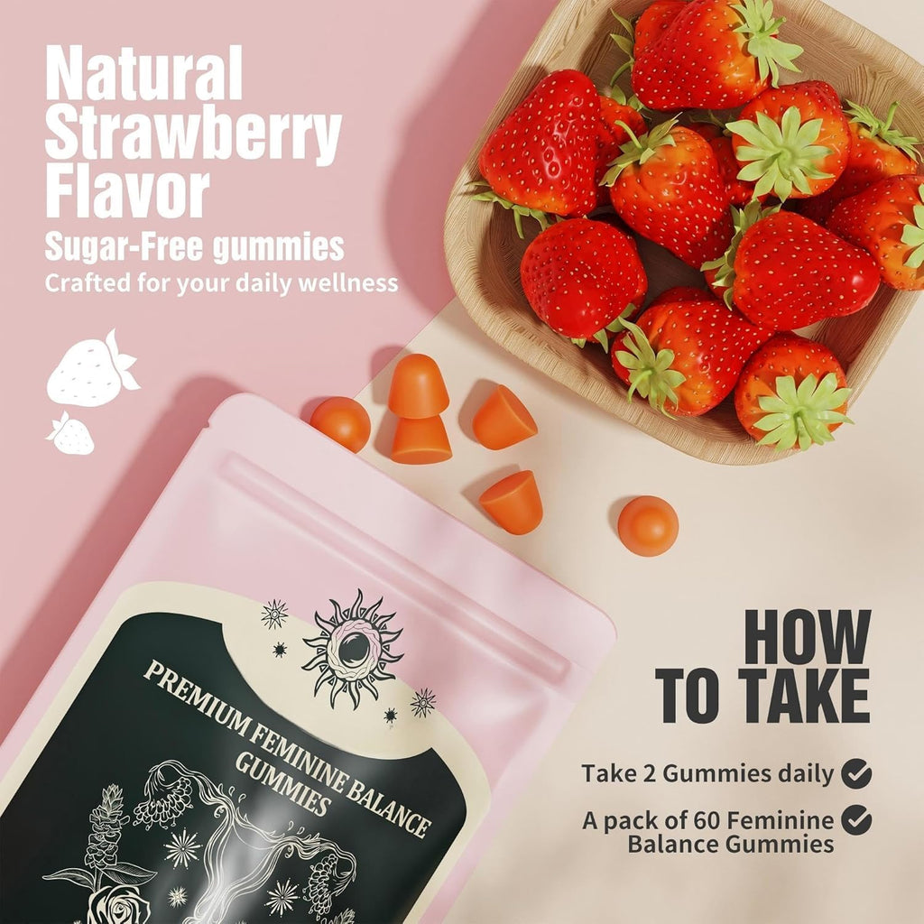 NIUSISE Feminine Balance Gummies, Premium Balance Supplement for Women PH Health, Immune Support, Energy Support, Vegan, Gluten-Free, Strawberry Flavor, - FENGGESTORE20