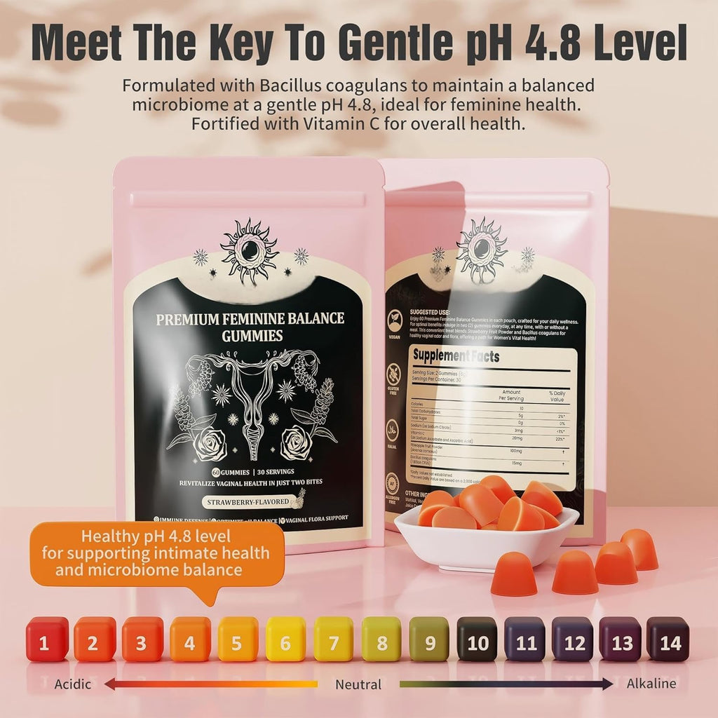 NIUSISE Feminine Balance Gummies, Premium Balance Supplement for Women PH Health, Immune Support, Energy Support, Vegan, Gluten-Free, Strawberry Flavor, - FENGGESTORE20