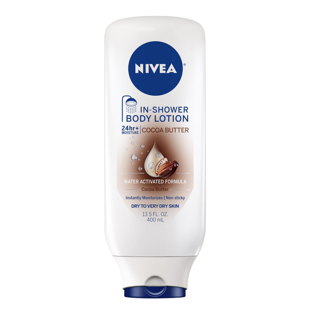 NIVEA Cocoa Butter In Shower Lotion, Water Activated In Shower Moisturizer for Dry Skin to Very Dry Skin, 13.5 FL OZ Bottle - FENGGESTORE20