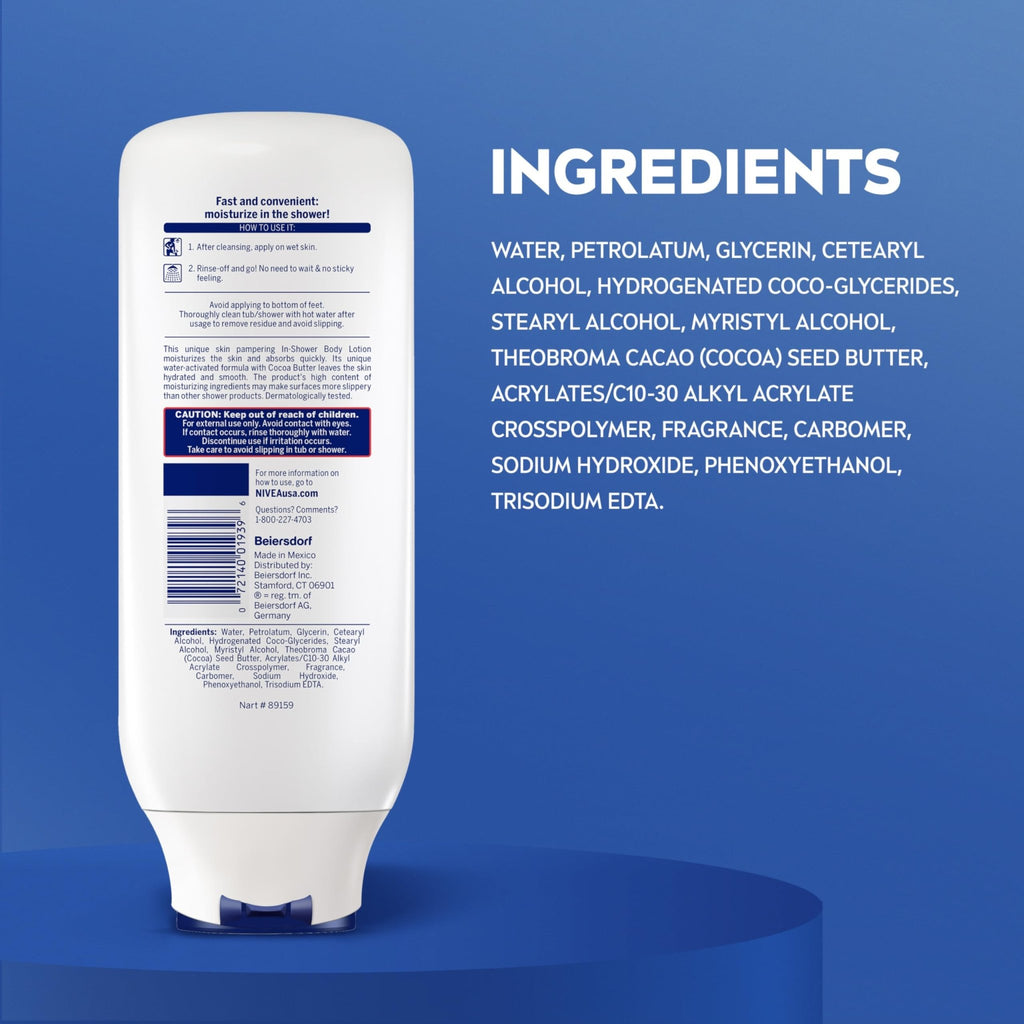NIVEA Cocoa Butter In Shower Lotion, Water Activated In Shower Moisturizer for Dry Skin to Very Dry Skin, 13.5 FL OZ Bottle - FENGGESTORE20