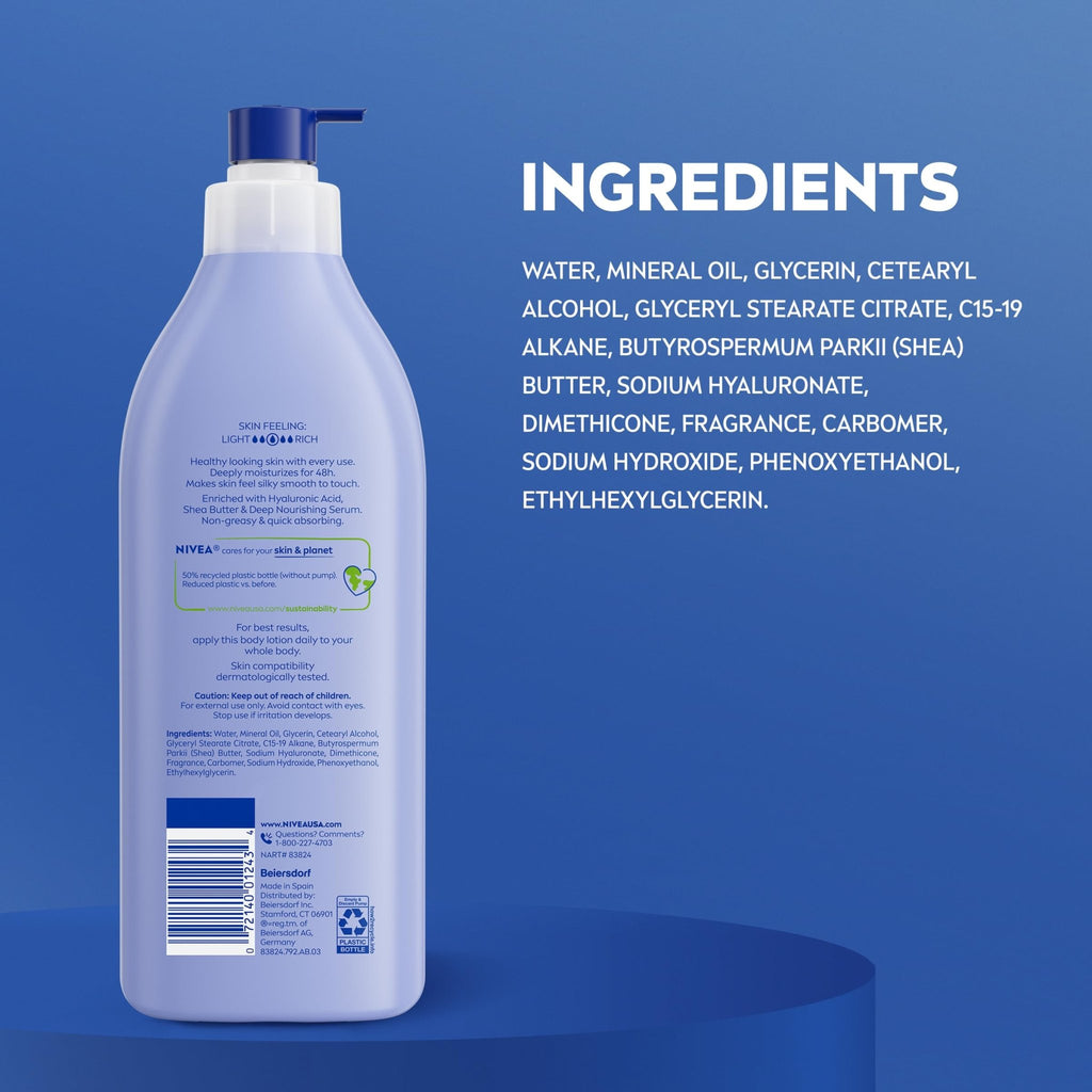 NIVEA Shea Nourish Body Lotion for Dry Skin with Hyaluronic Acid, Shea Butter and Deep Nourishing Serum - FENGGESTORE20