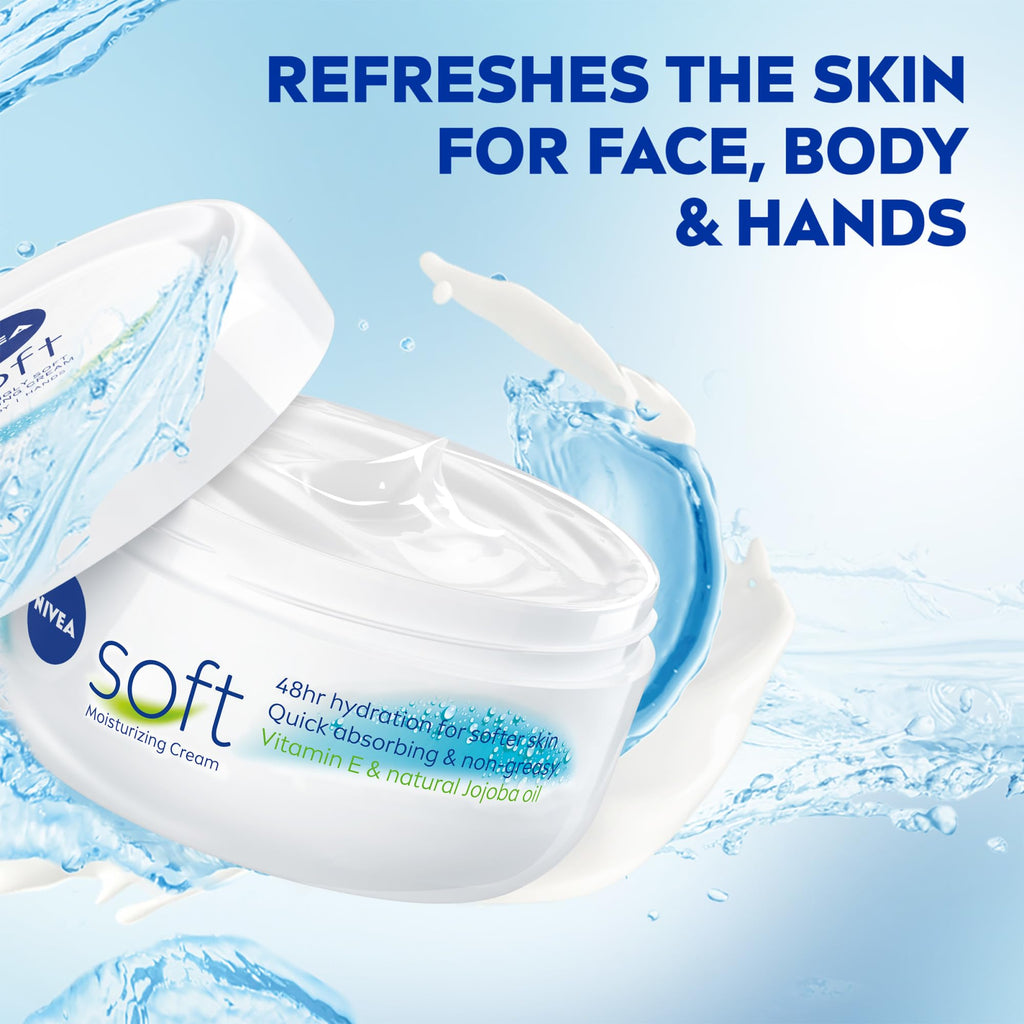 NIVEA Soft Refreshingly Soft Moisturizing Cream, Lightweight Body Moisturizer for Face, Body and Hands, Body Cream Enriched - FENGGESTORE20