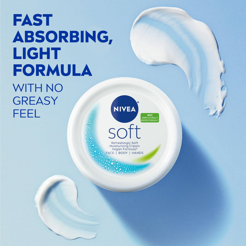 NIVEA Soft Refreshingly Soft Moisturizing Cream, Lightweight Body Moisturizer for Face, Body and Hands, Body Cream Enriched - FENGGESTORE20