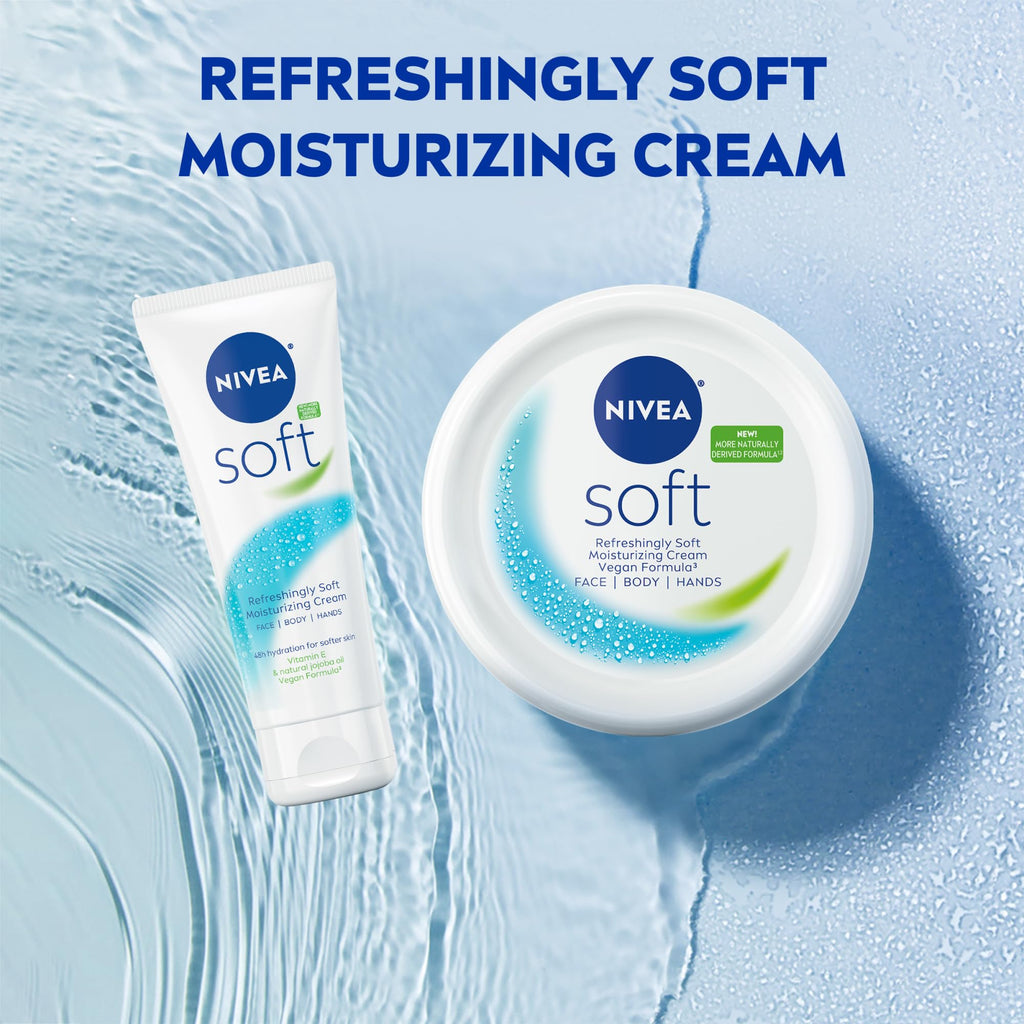 NIVEA Soft Refreshingly Soft Moisturizing Cream, Lightweight Body Moisturizer for Face, Body and Hands, Body Cream Enriched - FENGGESTORE20