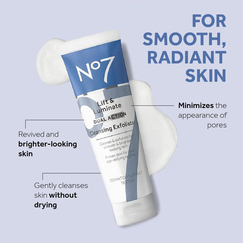 No7 Lift & Luminate Dual Action Cleansing & Exfoliating Face Wash - Gentle Face Exfoliator with Vitamin C, E & B5 - FENGGESTORE20