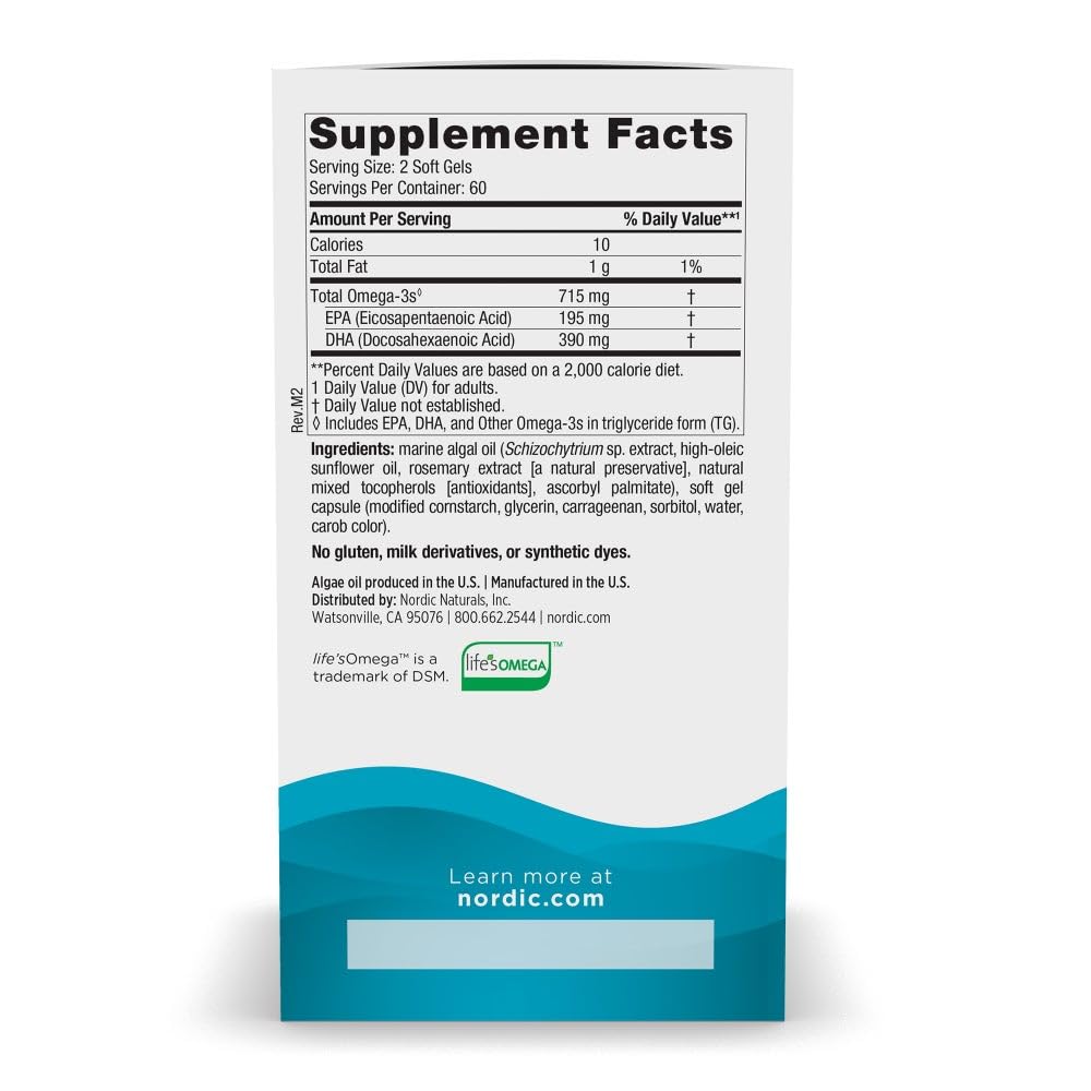 Nordic Naturals Algae Omega - 120 Soft Gels - 715 mg Omega-3 - Certified Vegan Algae Oil - Plant-Based EPA & DHA - Heart, Eye - FENGGESTORE20