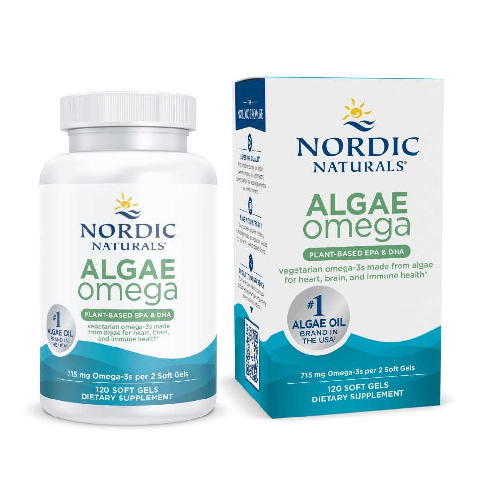 Nordic Naturals Algae Omega - 120 Soft Gels - 715 mg Omega-3 - Certified Vegan Algae Oil - Plant-Based EPA & DHA - Heart, Eye - FENGGESTORE20