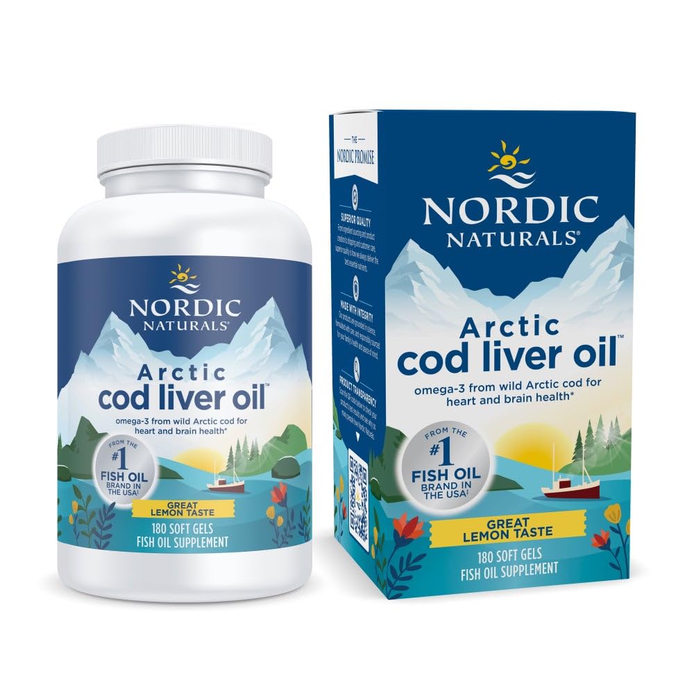 Nordic Naturals Arctic Cod Liver Oil, Lemon - 180 Soft Gels - 750 mg Total Omega-3s with EPA & DHA - Heart & Brain Health, Healthy Immunity, Overall Wellness - Non-GMO - 60 Servings - FENGGESTORE20