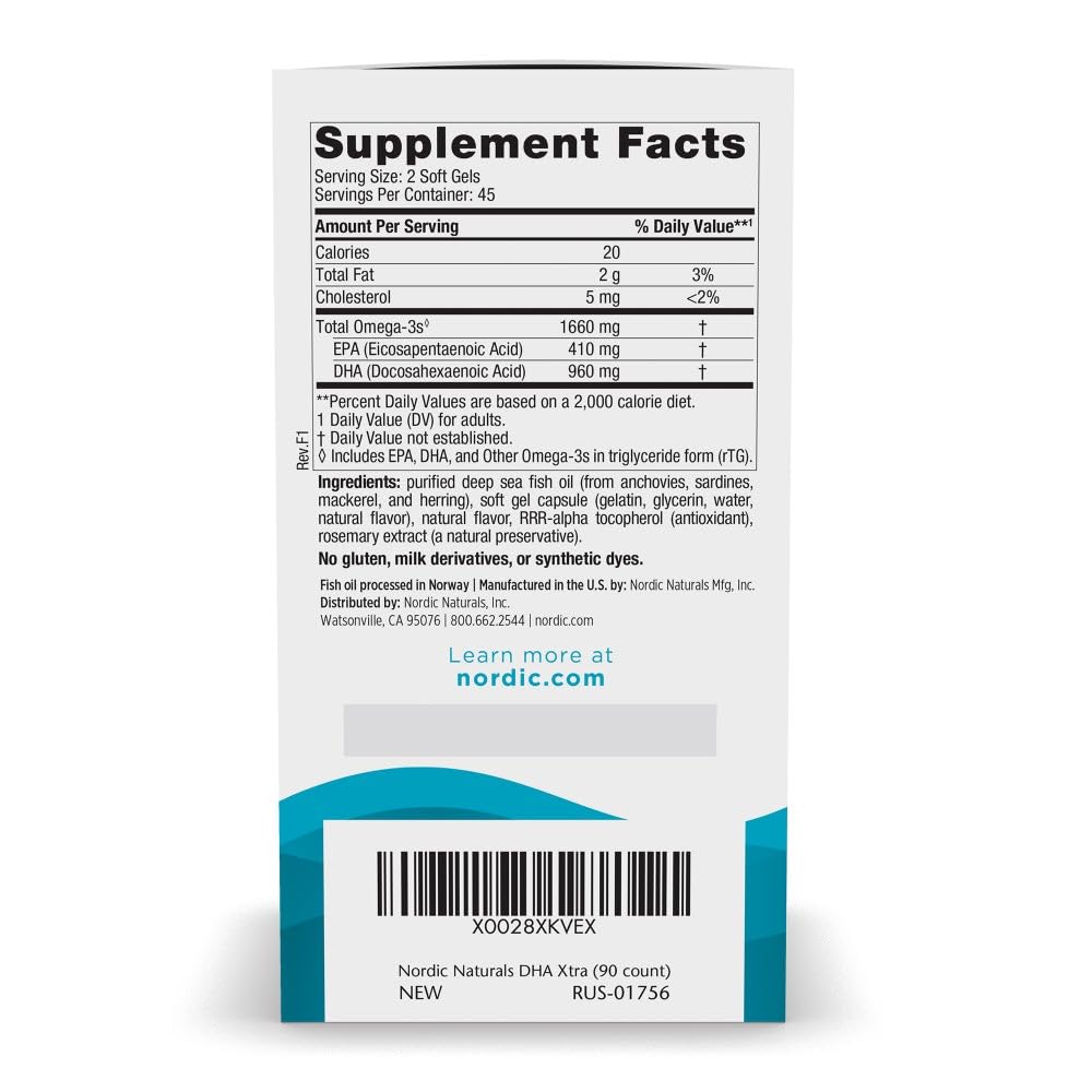 Nordic Naturals DHA Xtra, Strawberry - 90 Soft Gels - 1660 mg Omega-3 - High-Intensity DHA Formula for Brain & Nervous System Support - FENGGESTORE20