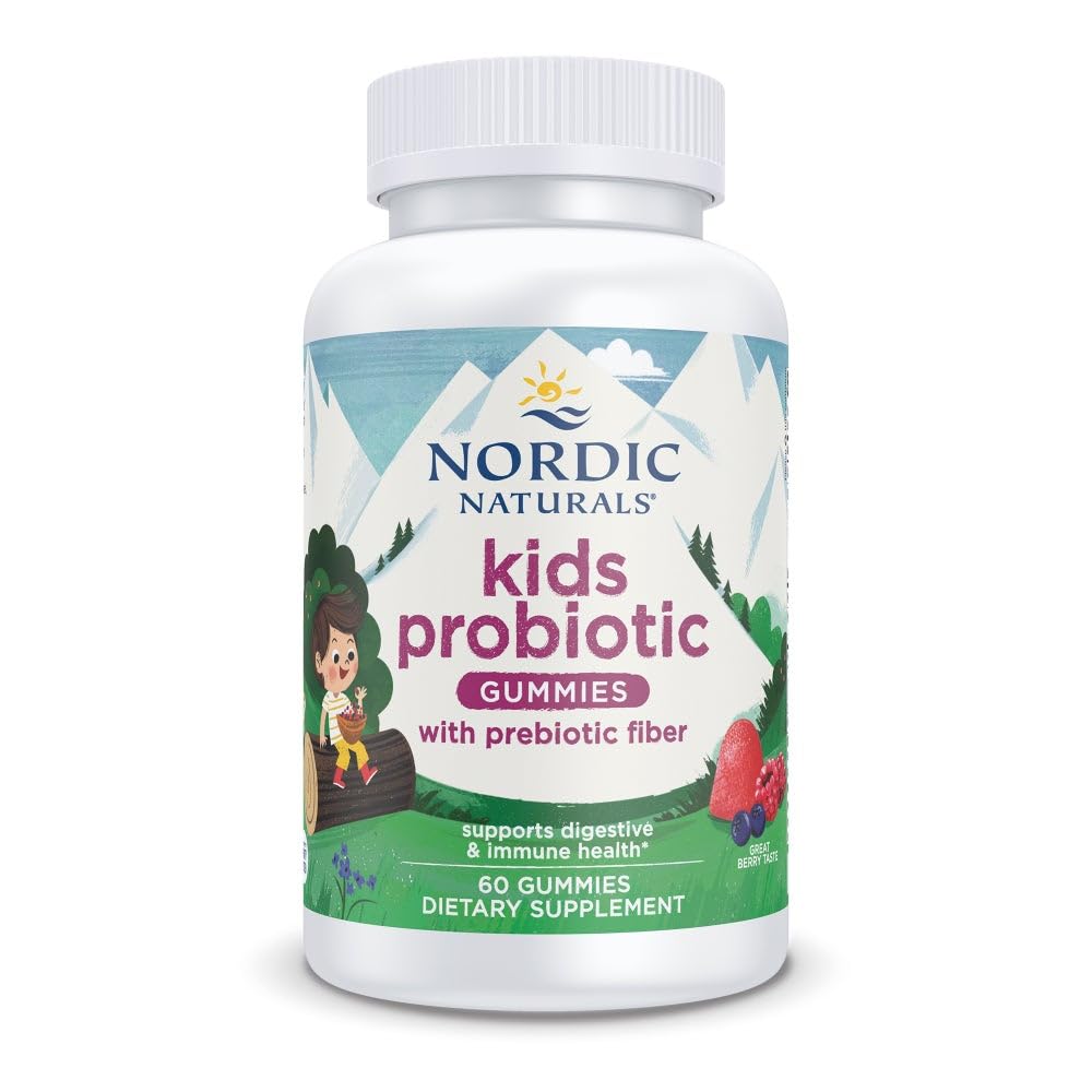 Nordic Naturals Kids Nordic Flora Probiotic Gummies, Merry Berry Punch - 60 Gummies - 1.5 Billion CFU & Prebiotic Fiber - Non-GMO, Vegan - 30 Servings - FENGGESTORE20