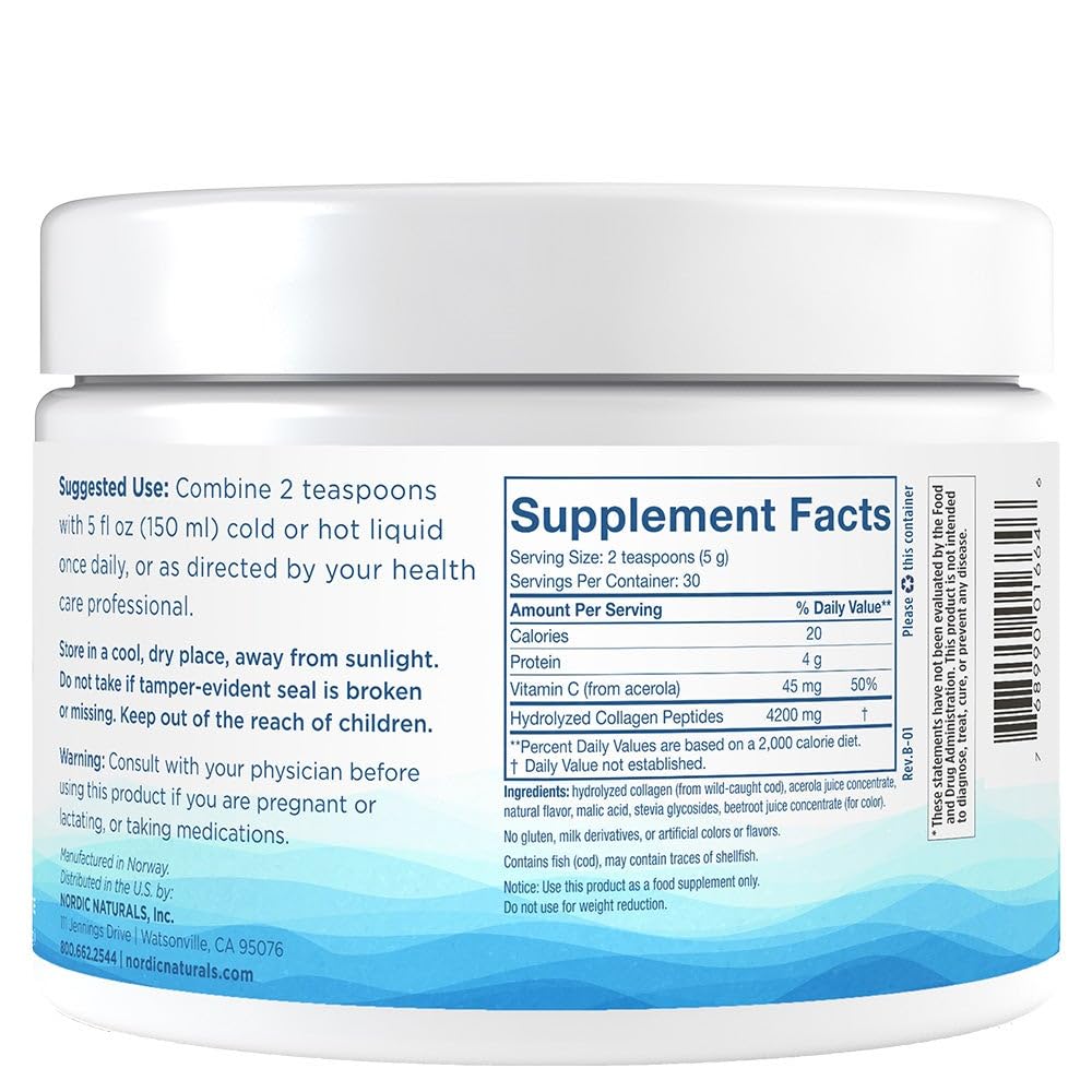Nordic Naturals Nordic Beauty Marine Collagen Powder, Strawberry - 5.29 Ounces - Collagen Powder Supplement for Healthy Skin, Joints, and Bones, Vitamin C for Antioxidant Support - 30 Servings - FENGGESTORE20
