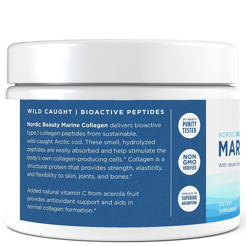 Nordic Naturals Nordic Beauty Marine Collagen Powder, Strawberry - 5.29 Ounces - Collagen Powder Supplement for Healthy Skin, Joints, and Bones, Vitamin C for Antioxidant Support - 30 Servings - FENGGESTORE20