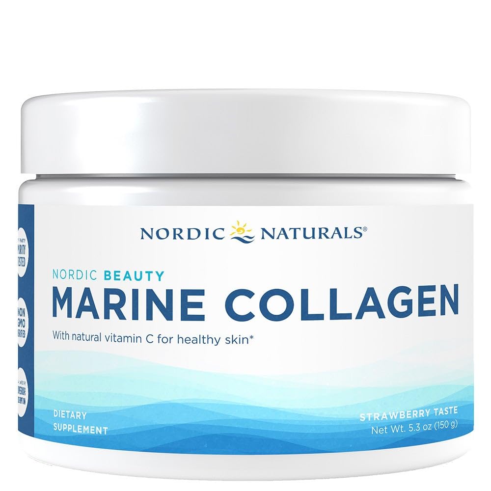 Nordic Naturals Nordic Beauty Marine Collagen Powder, Strawberry - 5.29 Ounces - Collagen Powder Supplement for Healthy Skin, Joints, and Bones, Vitamin C for Antioxidant Support - 30 Servings - FENGGESTORE20