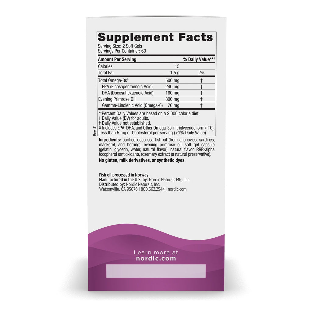 Nordic Naturals Omega Woman, Lemon - 120 Soft Gels - 500 mg Omega-3 + 800 mg Evening Primrose Oil - Healthy Skin & Optimal Wellness - Non-GMO - 60 Servings - FENGGESTORE20