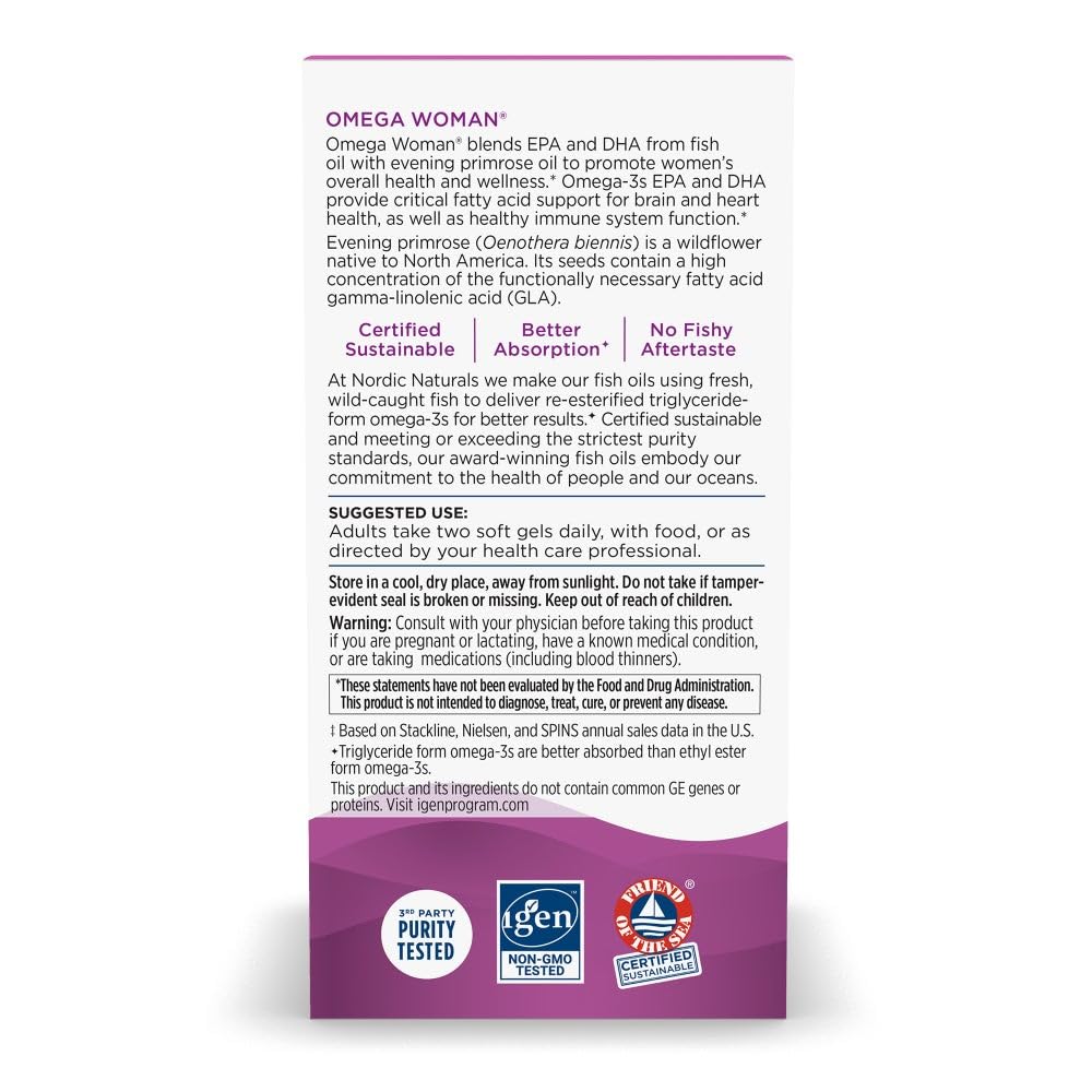 Nordic Naturals Omega Woman, Lemon - 120 Soft Gels - 500 mg Omega-3 + 800 mg Evening Primrose Oil - Healthy Skin & Optimal Wellness - Non-GMO - 60 Servings - FENGGESTORE20