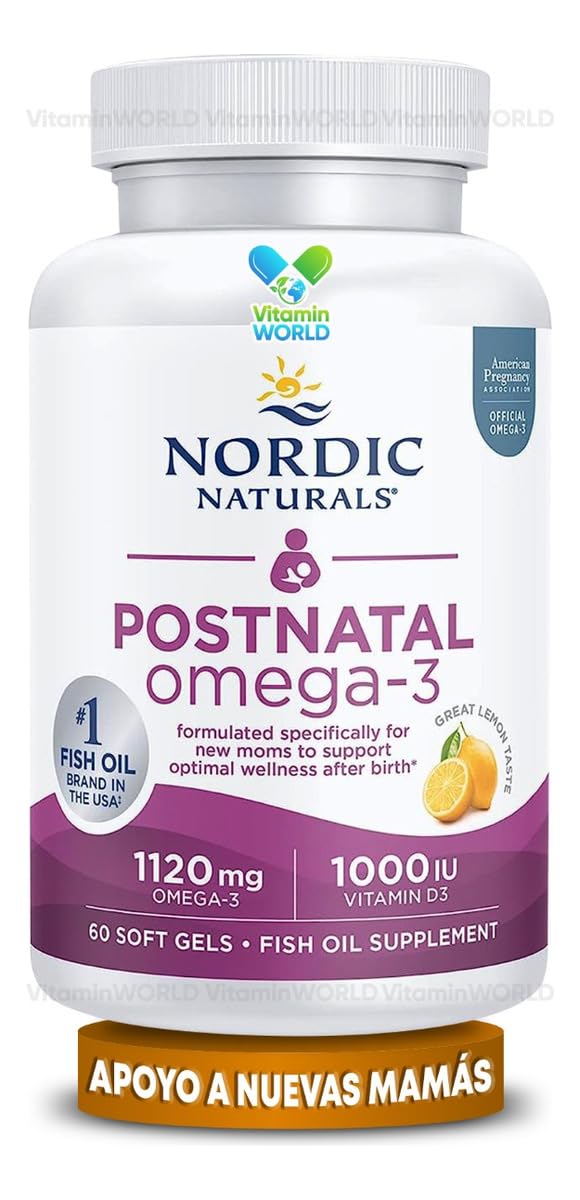 Nordic Naturals Postnatal Omega-3, Lemon - 60 Soft Gels - 1120 Total Omega-3 + 1000 IU Vitamin D3 - Formulated for New Moms; Supports Optimal Wellness, Positive Mood, Healthy Metabolism - 30 Servings - FENGGESTORE20